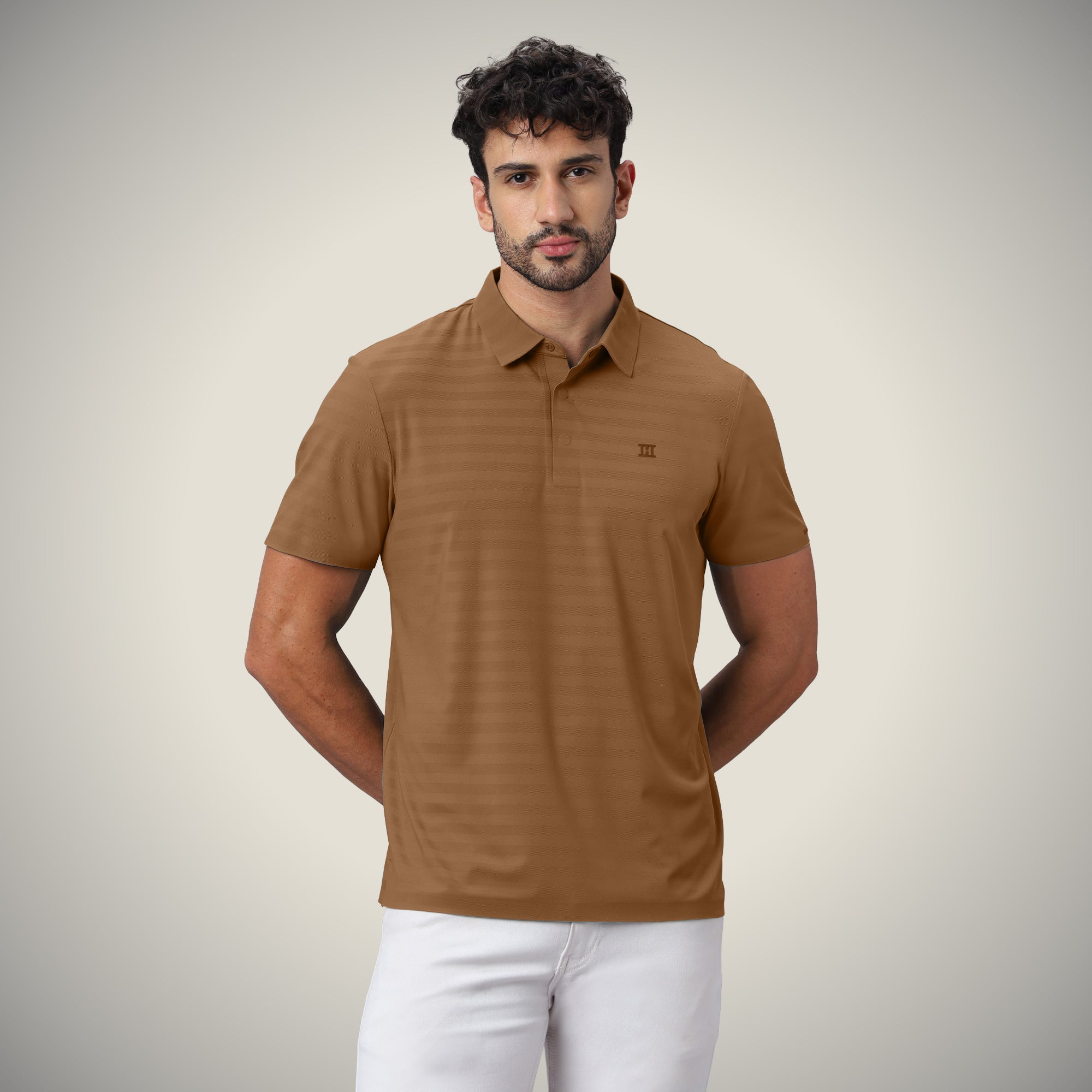Hidden Button Polo - Herring Bone T Shirt