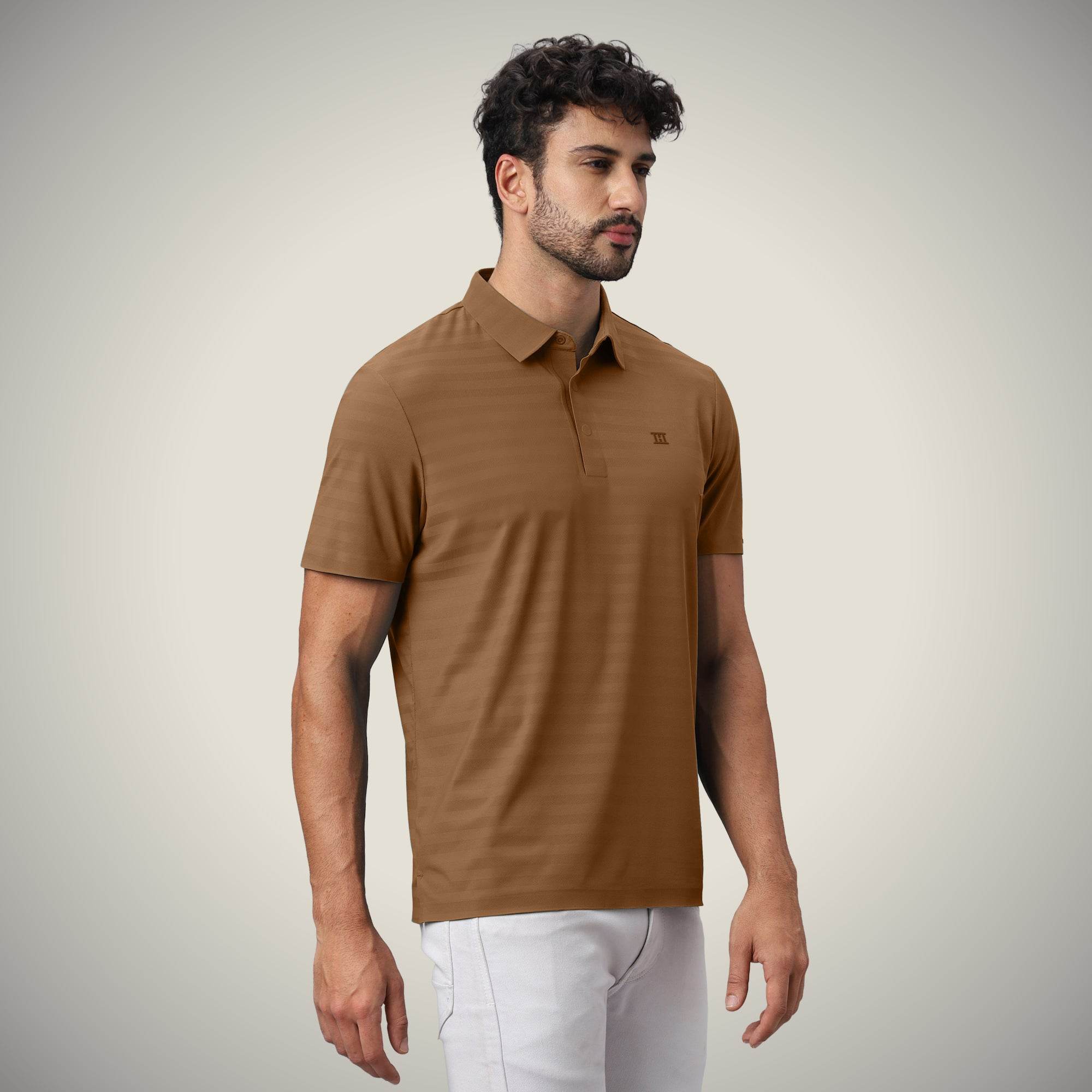 Hektor -Premium-Bonded- Hidden Button Polo - Herring Bone T Shirt -Mens