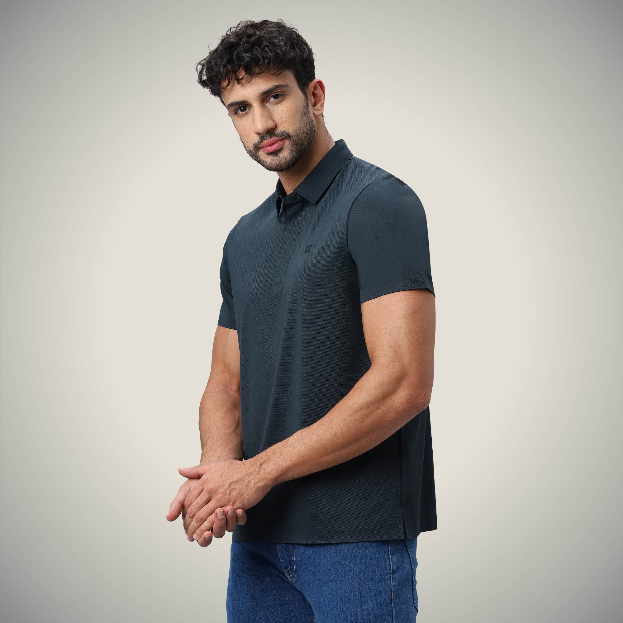 Hektor -Premium-Bonded- Hidden Button Polo - Twill T Shirt -Mens