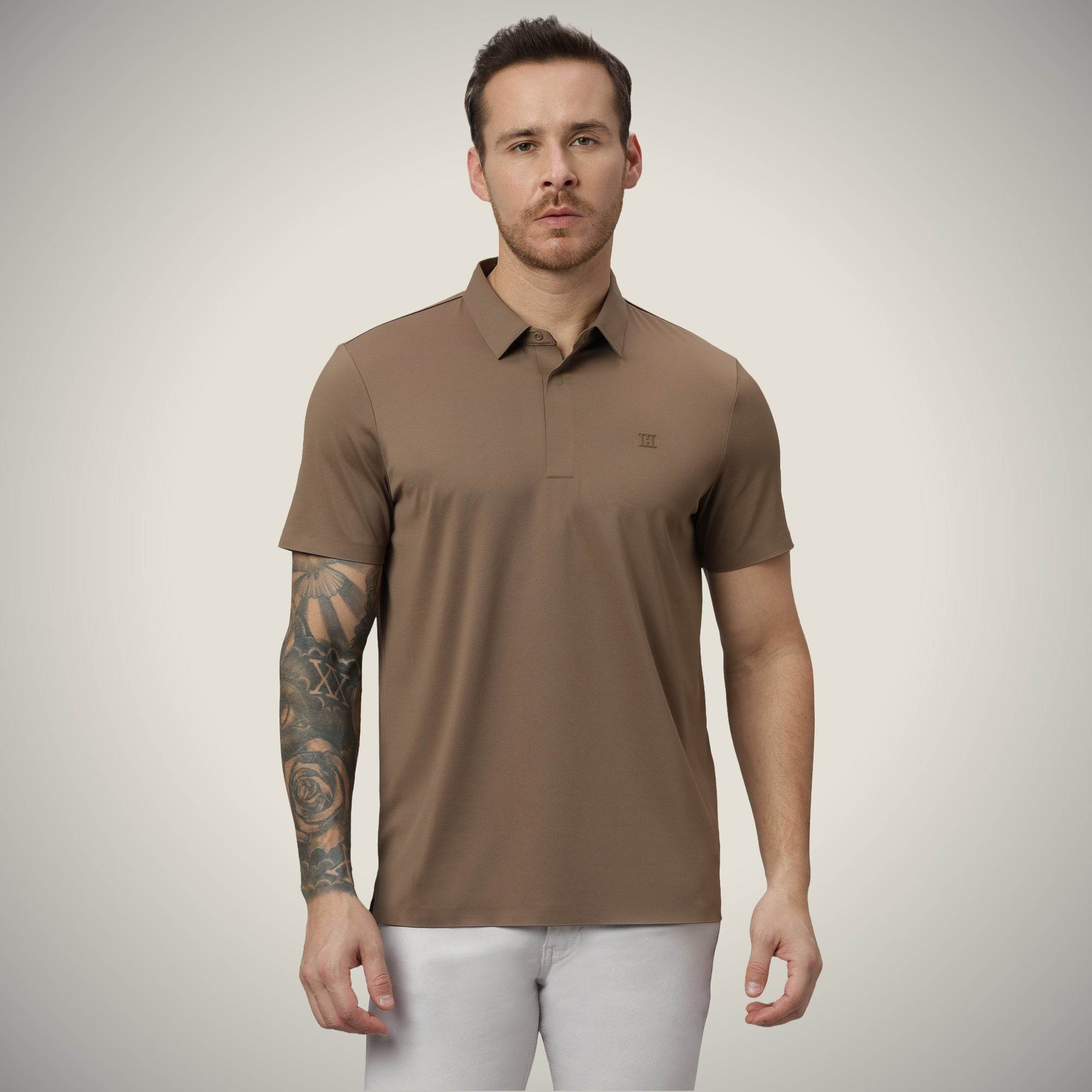 Hektor -Premium-Bonded- Hidden Button Polo - Twill T Shirt -Mens