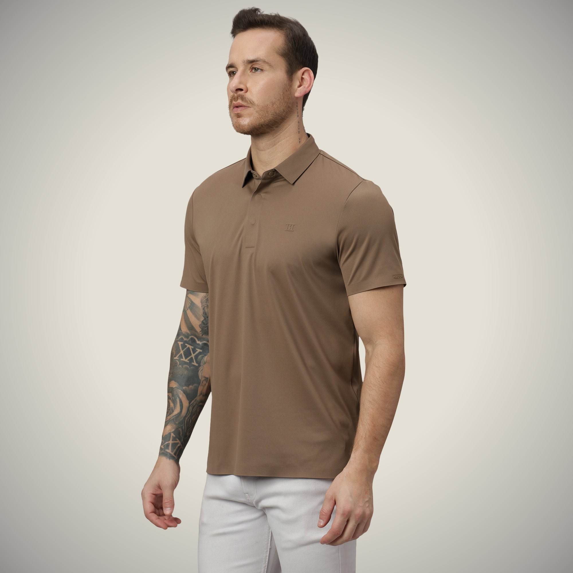 Hektor -Premium-Bonded- Hidden Button Polo - Twill T Shirt -Mens