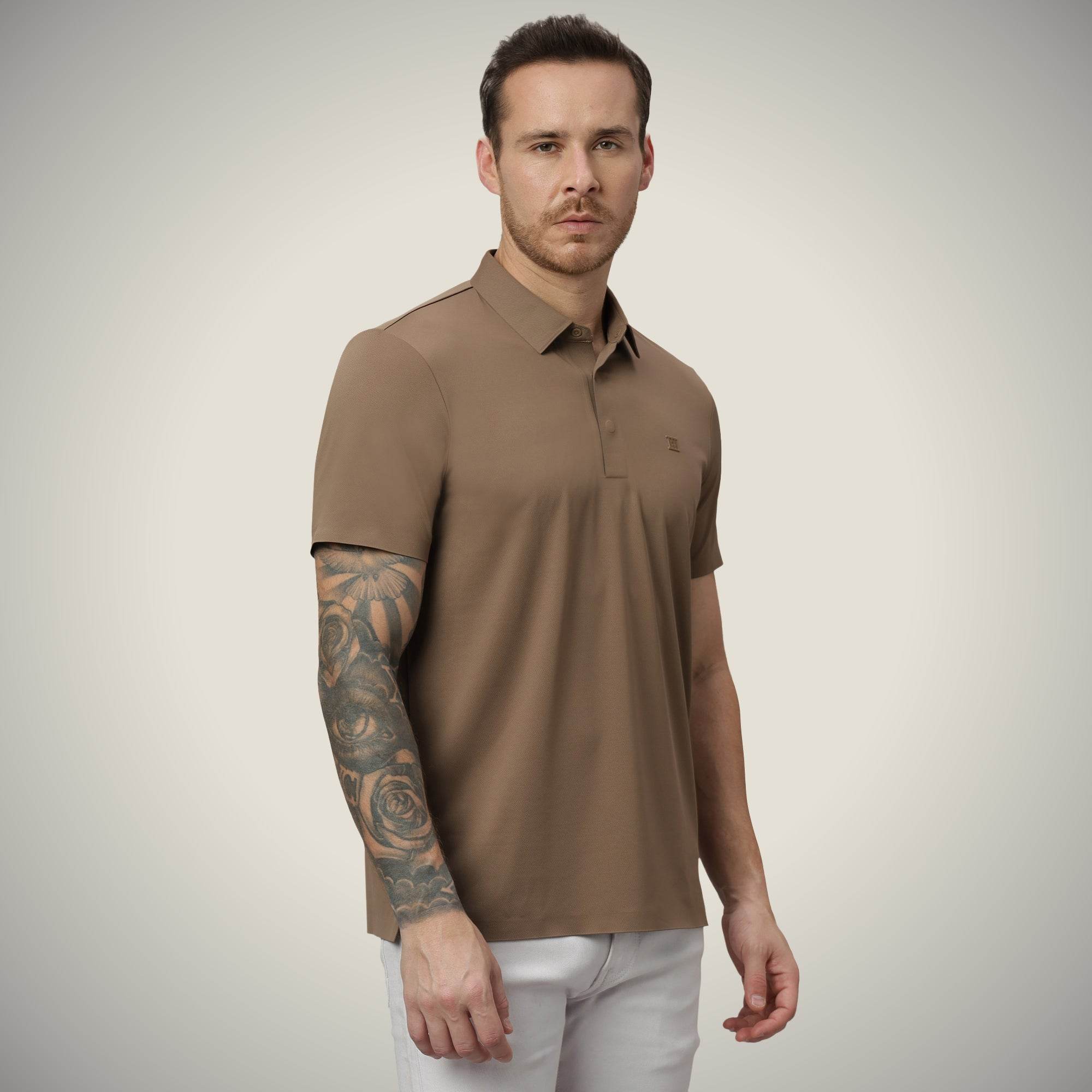 Hektor -Premium-Bonded- Hidden Button Polo - Twill T Shirt -Mens