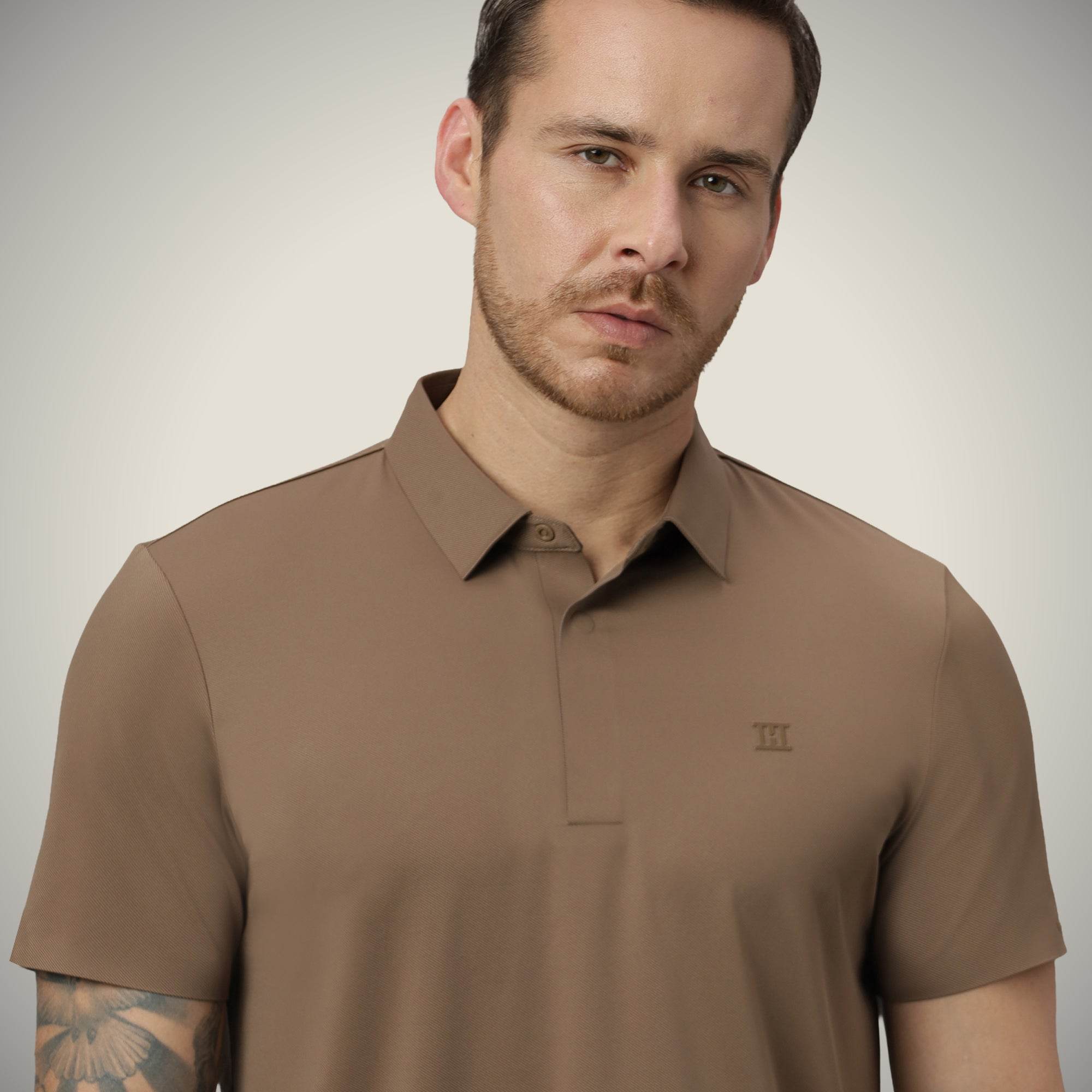 Hektor -Premium-Bonded- Hidden Button Polo - Twill T Shirt -Mens