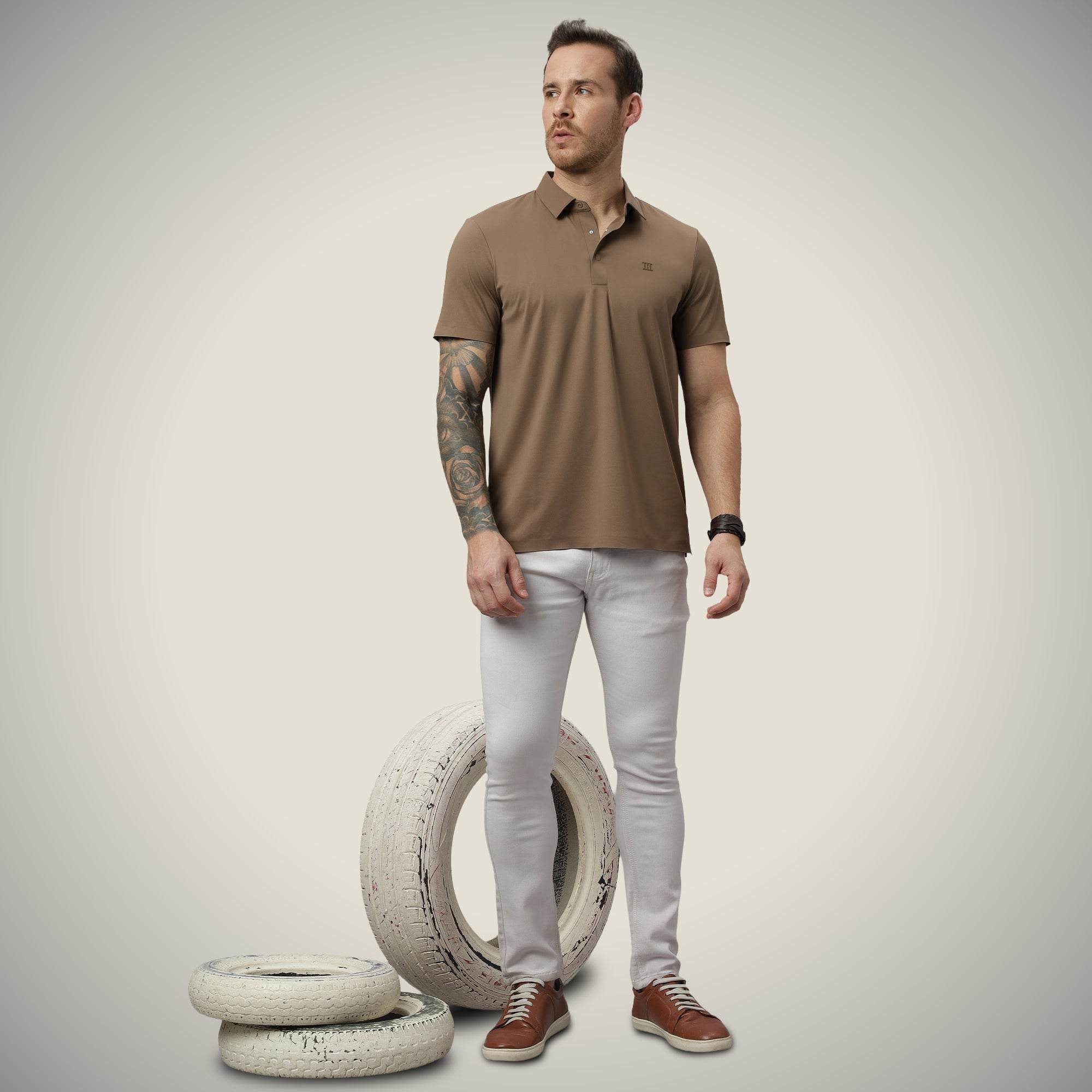 Hektor -Premium-Bonded- Hidden Button Polo - Twill T Shirt -Mens