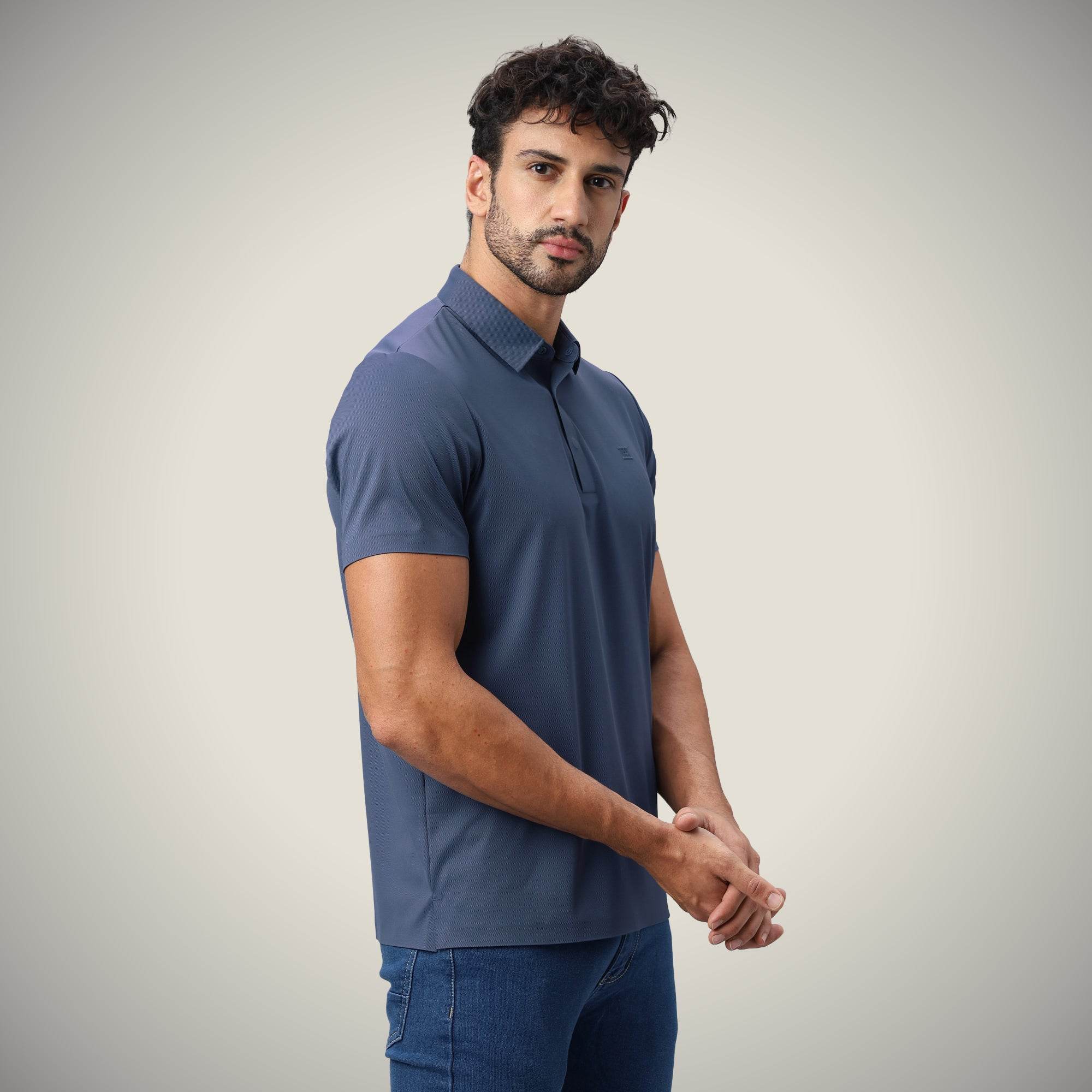 Hektor -Premium-Bonded- Hidden Button Polo - Twill T Shirt -Mens