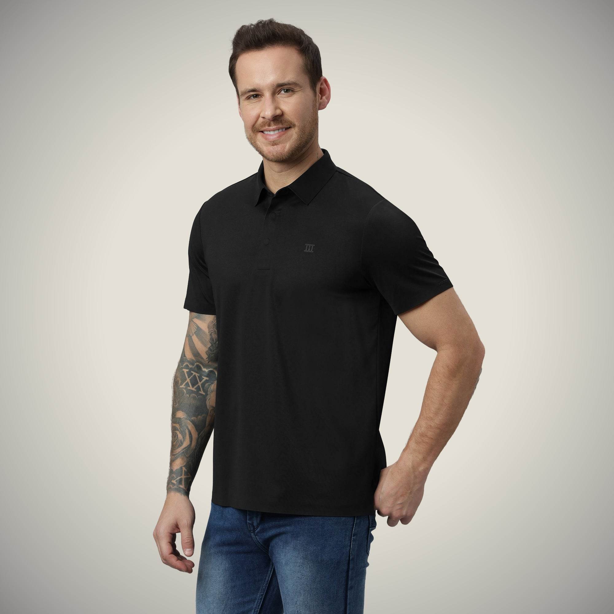 Hektor -Premium-Bonded- Hidden Button Polo - Twill T Shirt -Mens