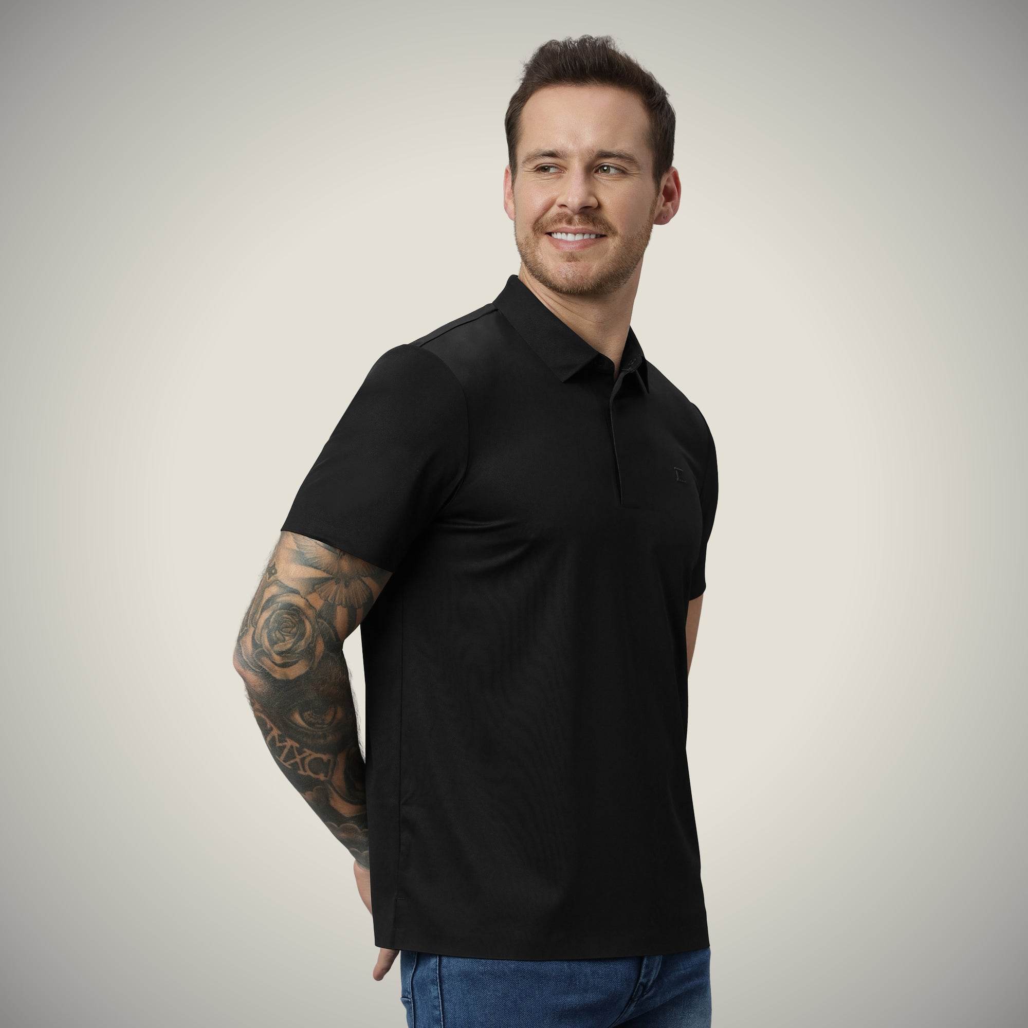 Hektor -Premium-Bonded- Hidden Button Polo - Twill T Shirt -Mens