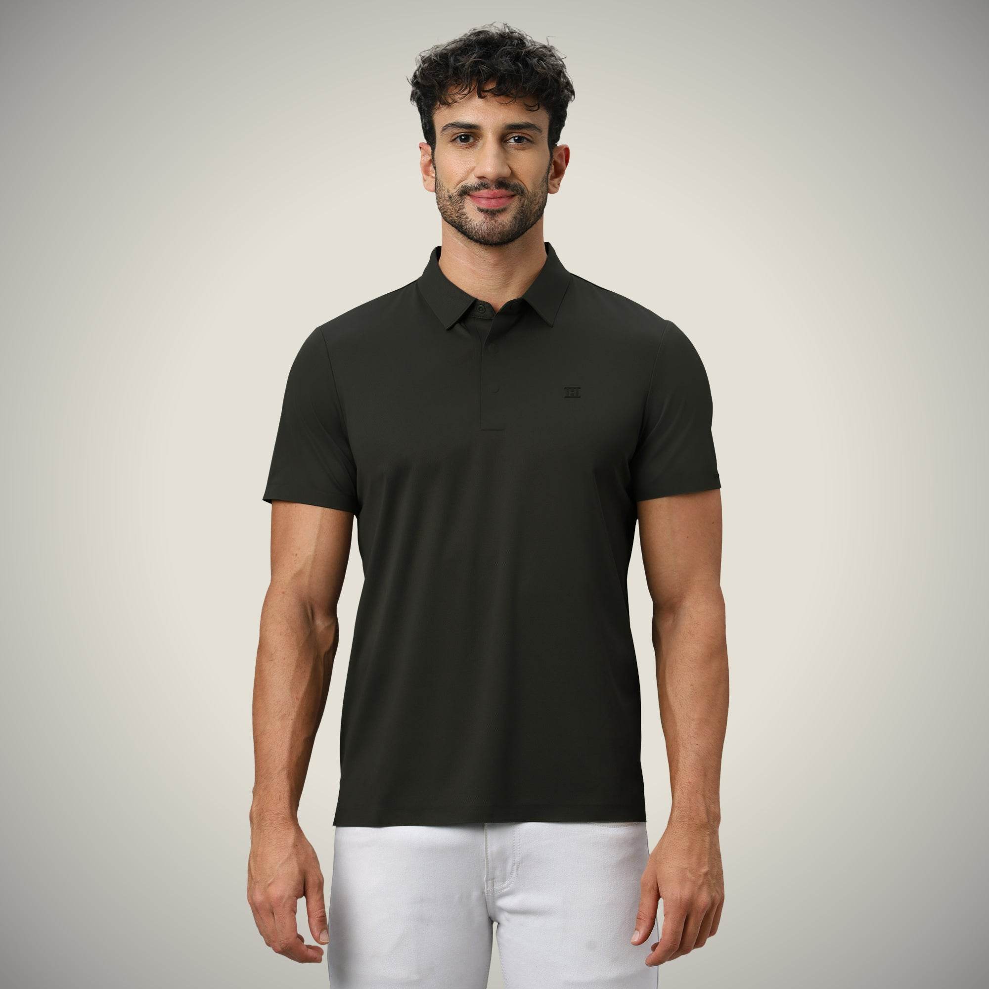 Hektor -Premium-Bonded- Hidden Button Polo - Twill T Shirt -Mens