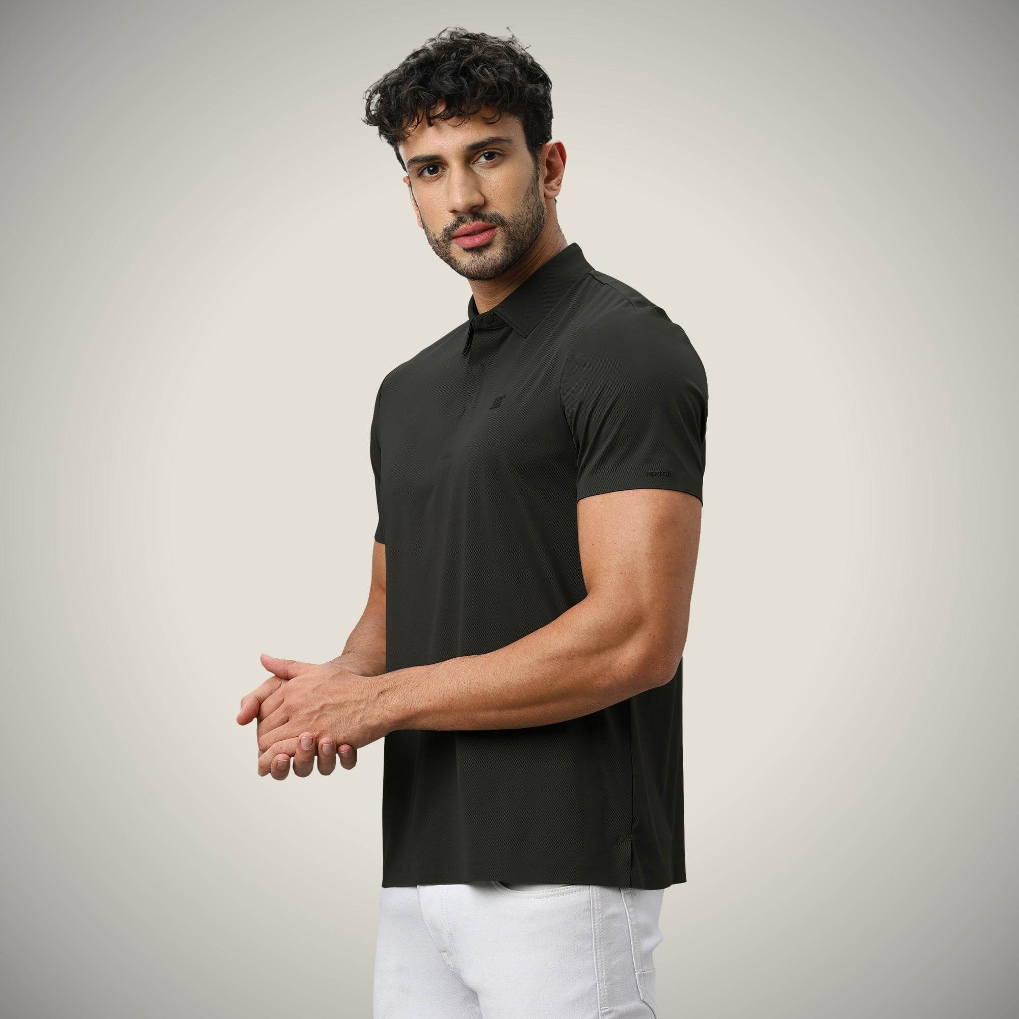 Hektor -Premium-Bonded- Hidden Button Polo - Twill T Shirt -Mens