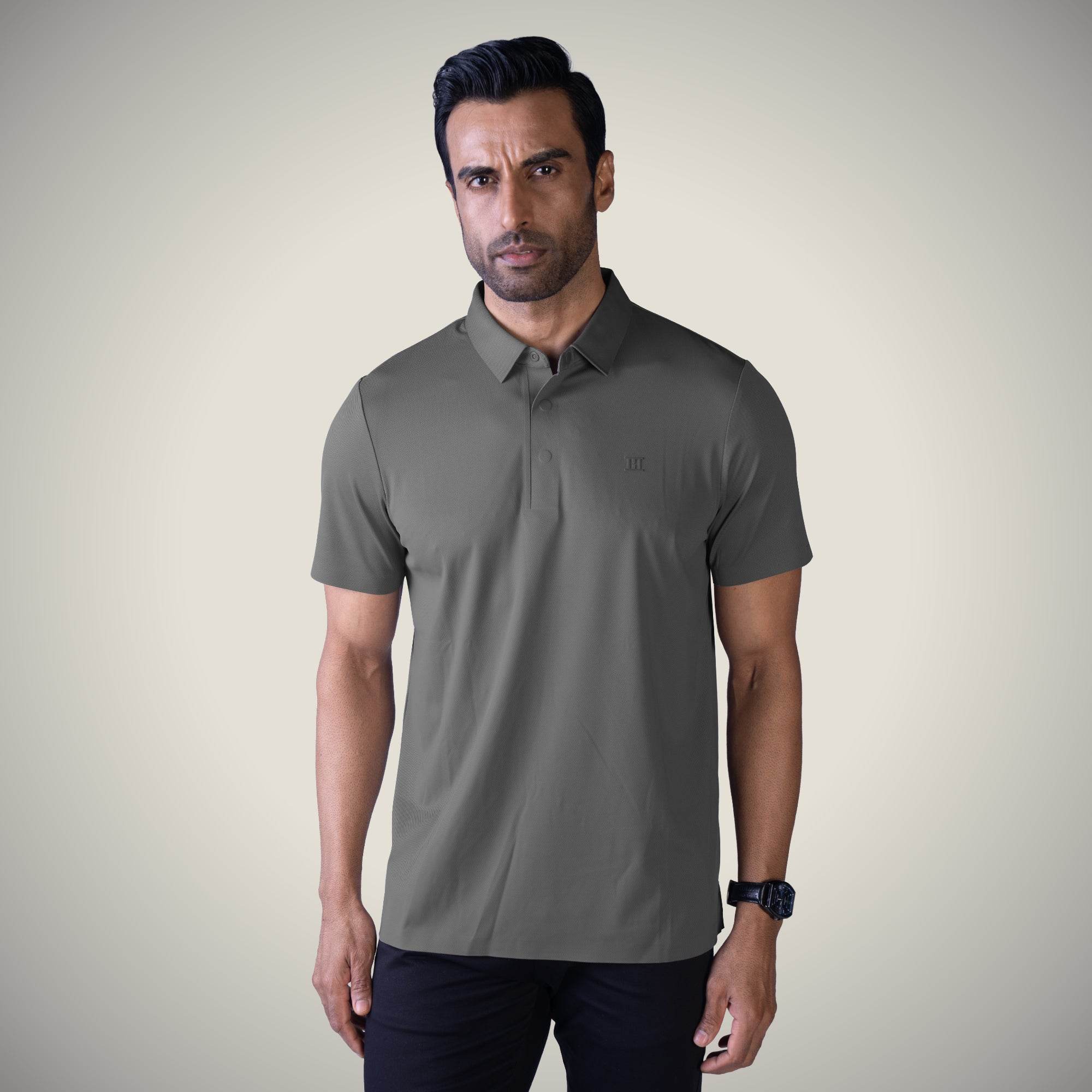 Hektor -Premium-Bonded- Hidden Button Polo - Twill T Shirt -Mens