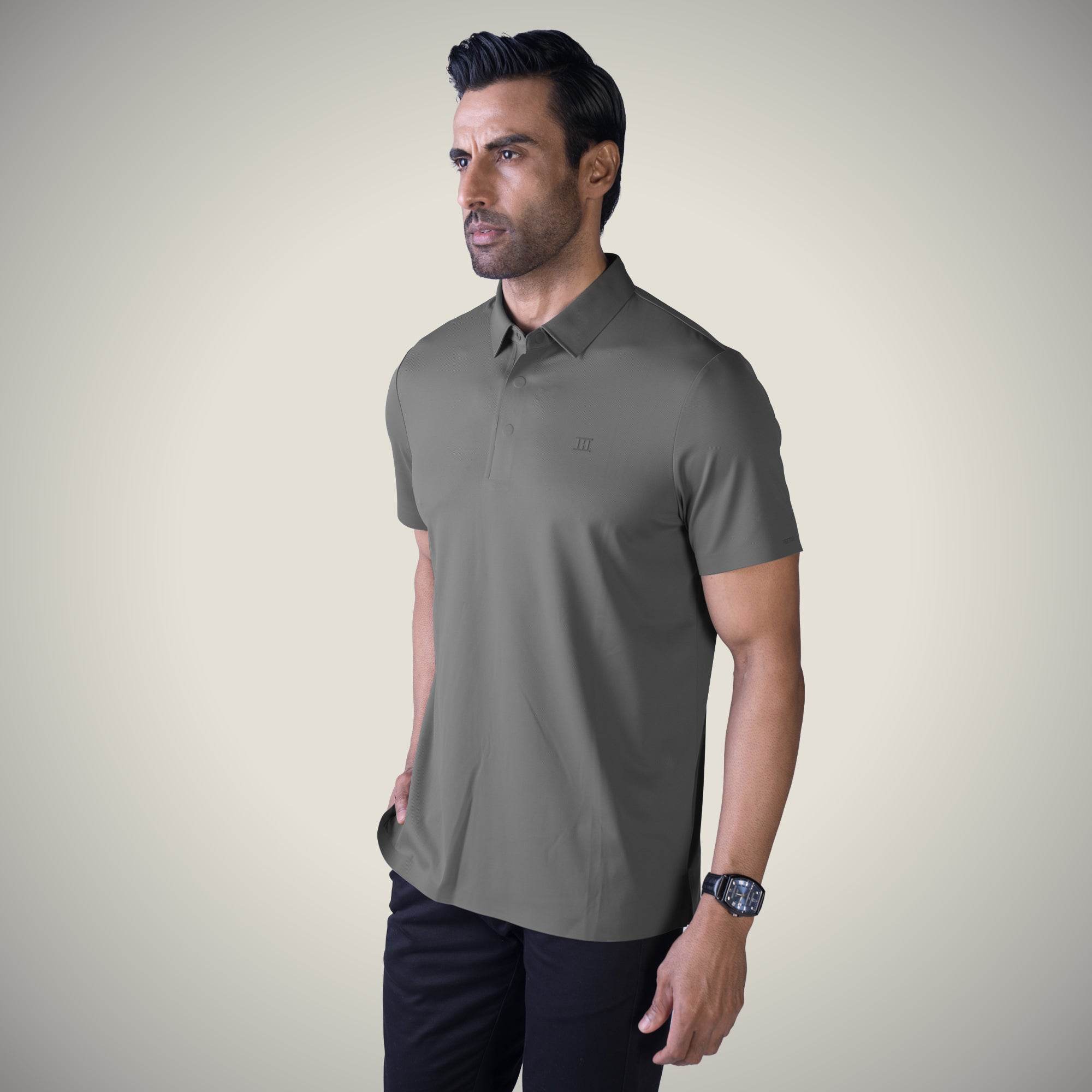 Hektor -Premium-Bonded- Hidden Button Polo - Twill T Shirt -Mens
