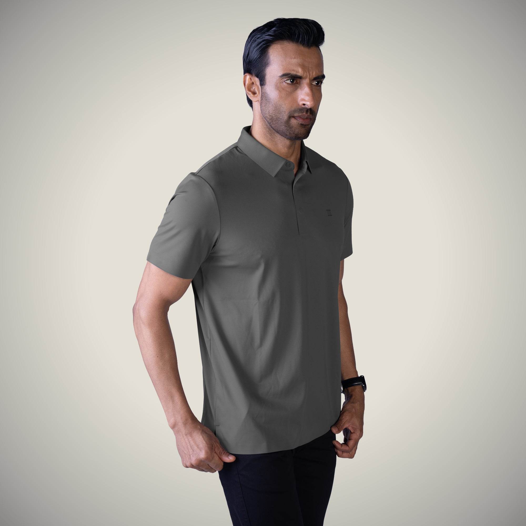 Hektor -Premium-Bonded- Hidden Button Polo - Twill T Shirt -Mens