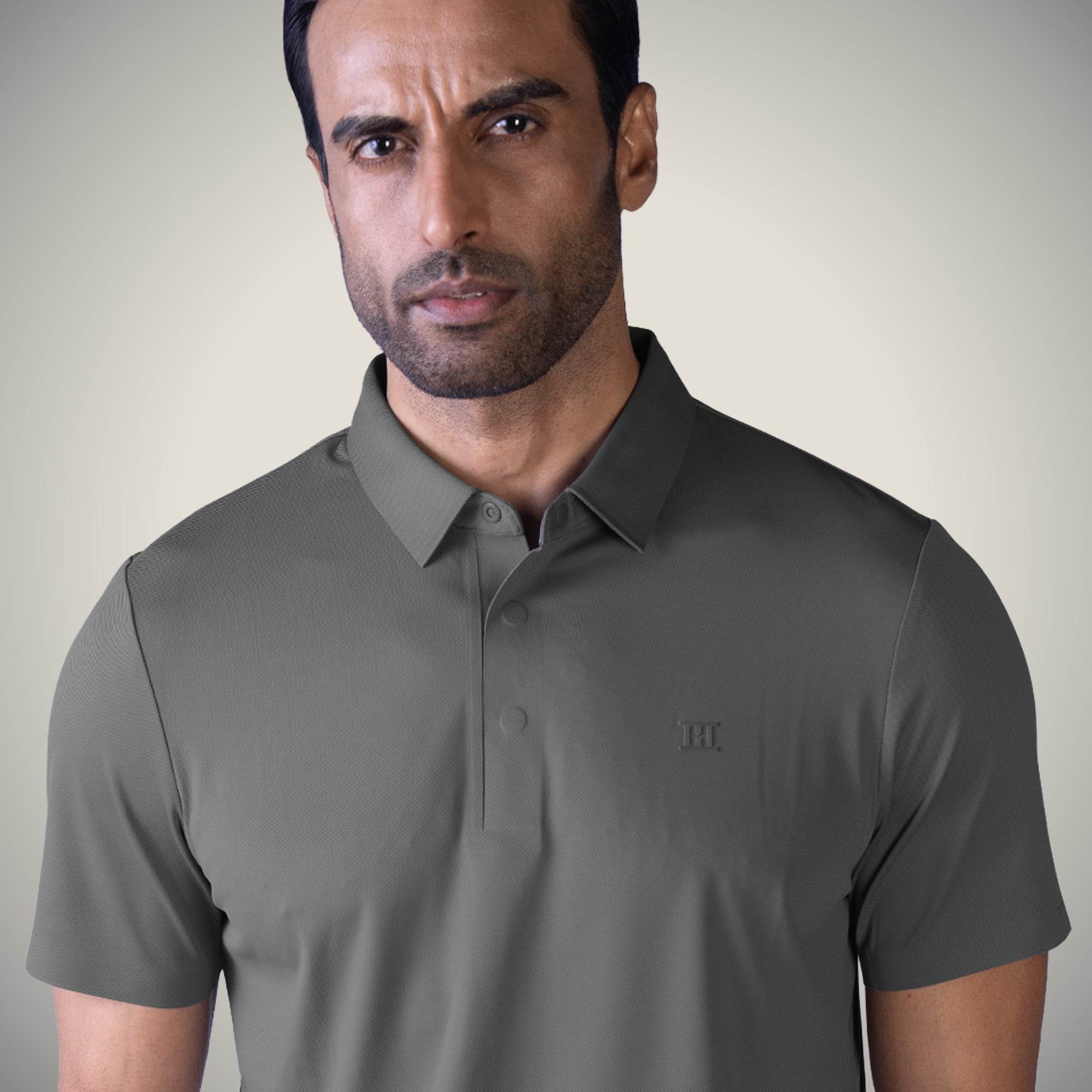 Hektor -Premium-Bonded- Hidden Button Polo - Twill T Shirt -Mens