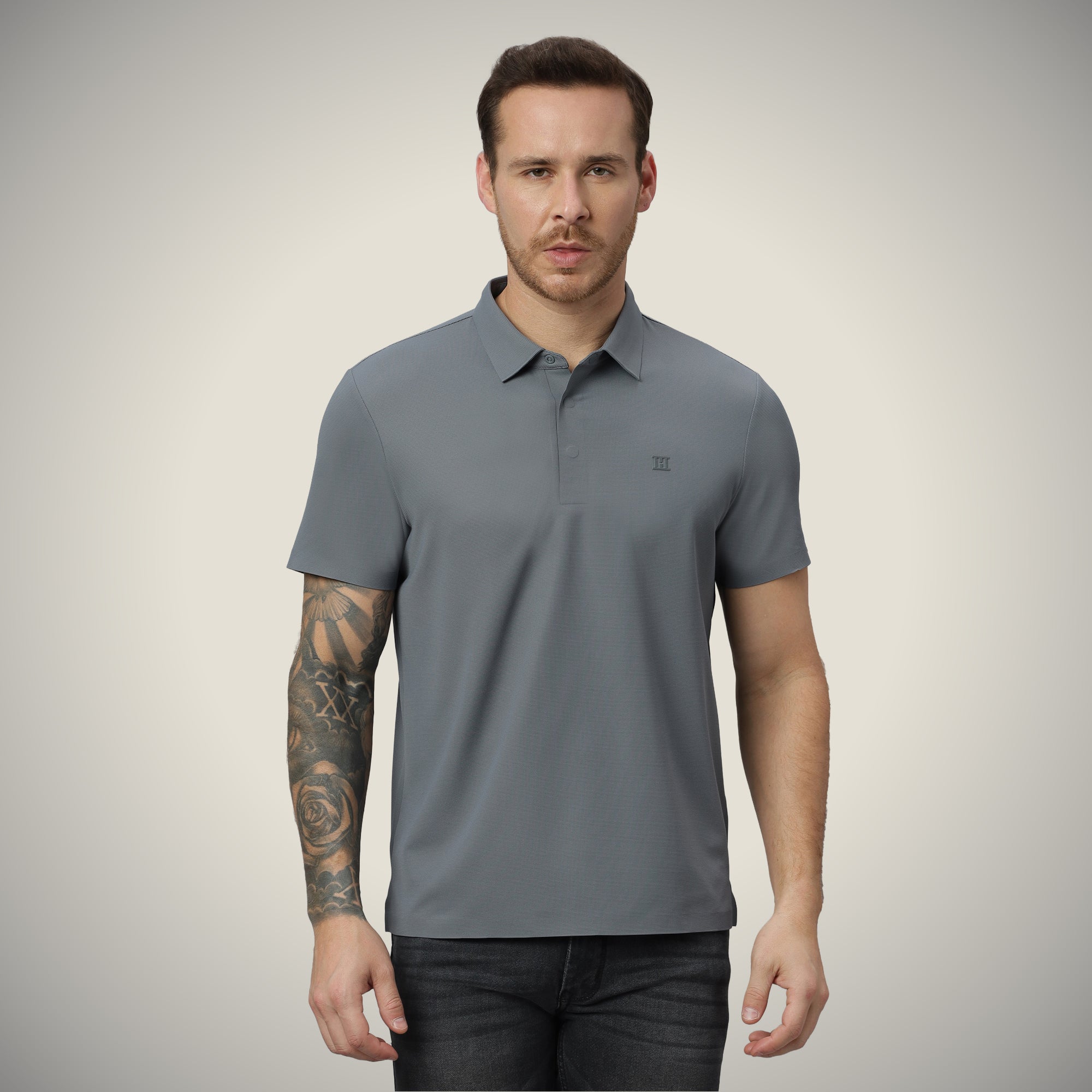 Hidden Button Polo - Bubble Checks T Shirt
