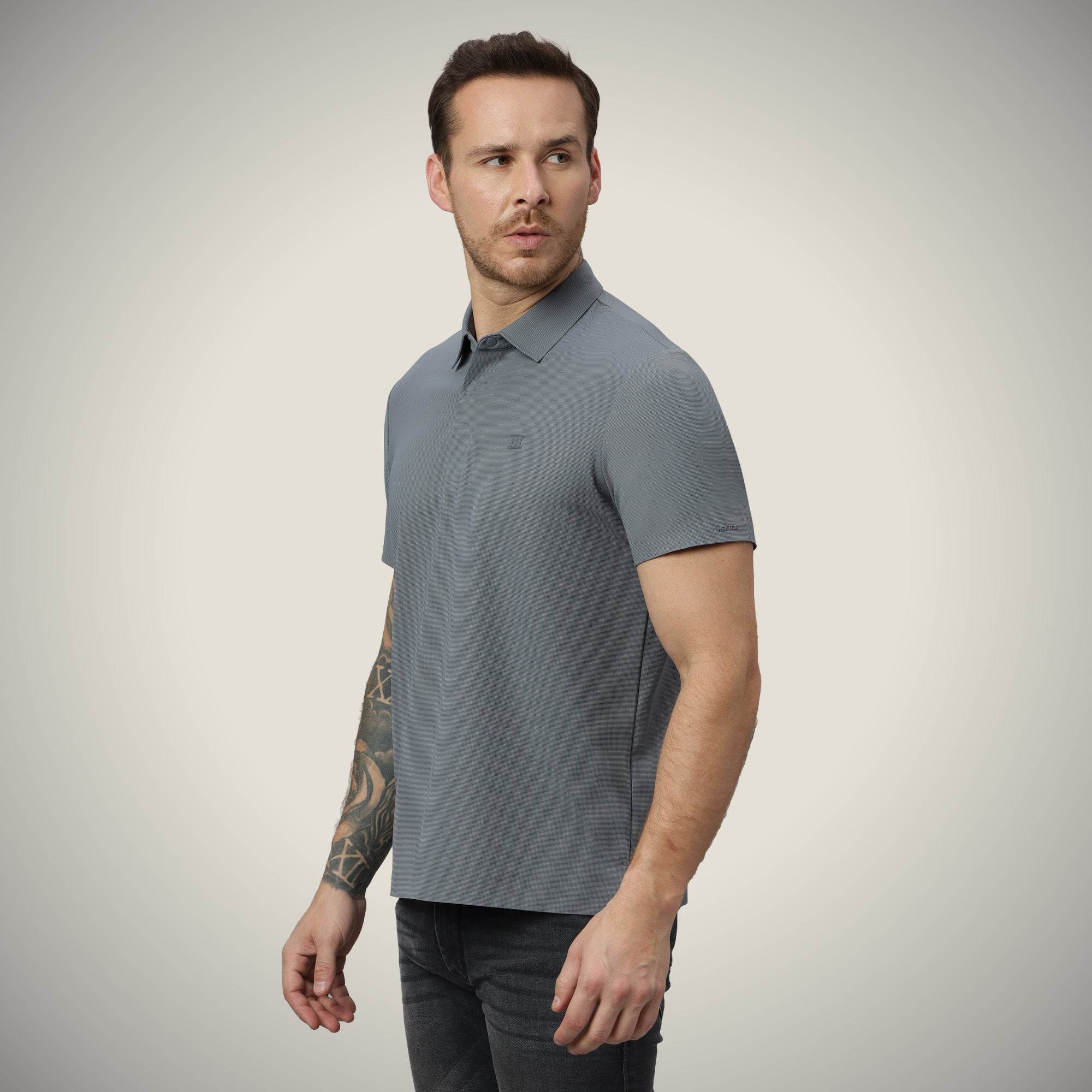 Hektor -Premium-Bonded- Hidden Button Polo - Bubble Checks T Shirt -Mens