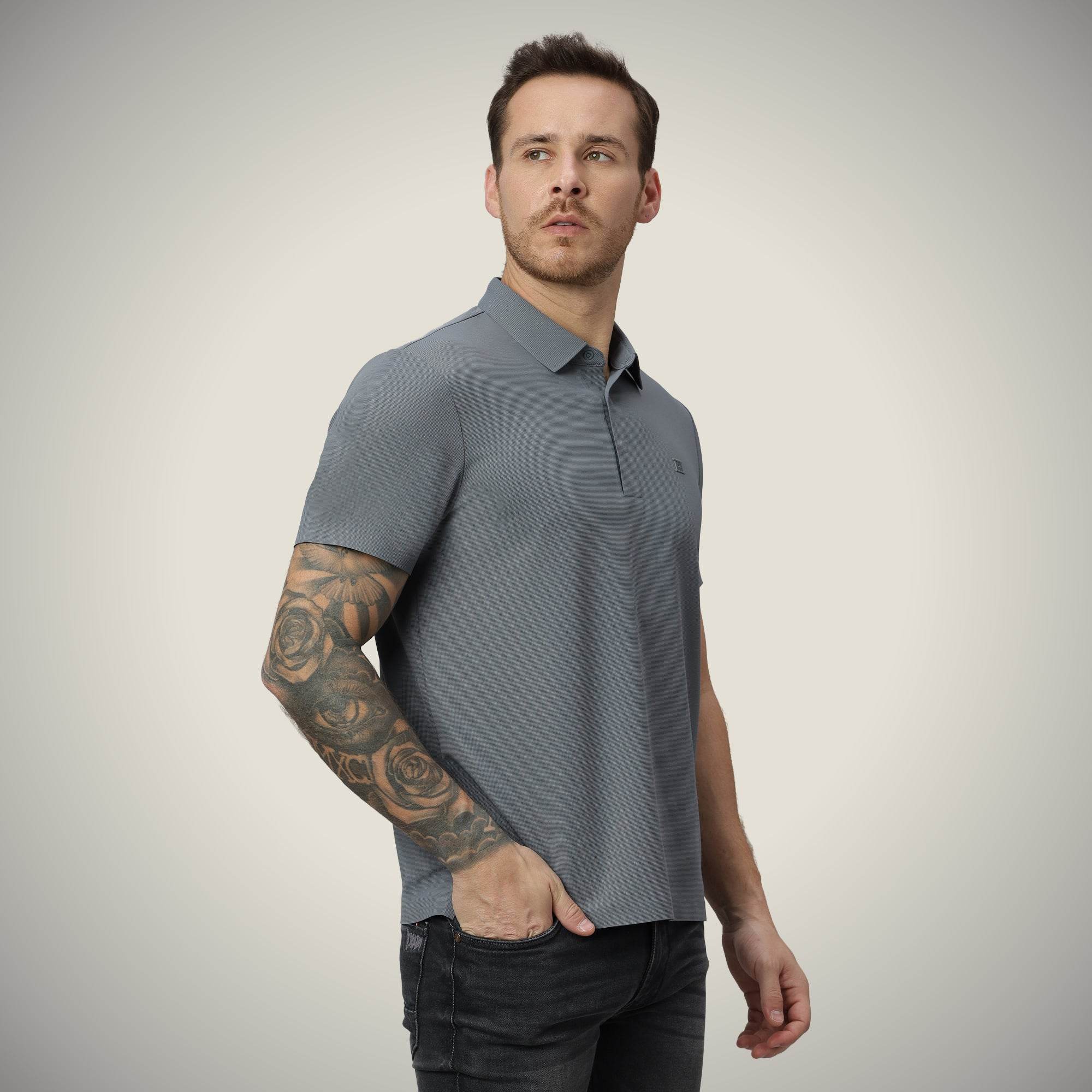 Hektor -Premium-Bonded- Hidden Button Polo - Bubble Checks T Shirt -Mens
