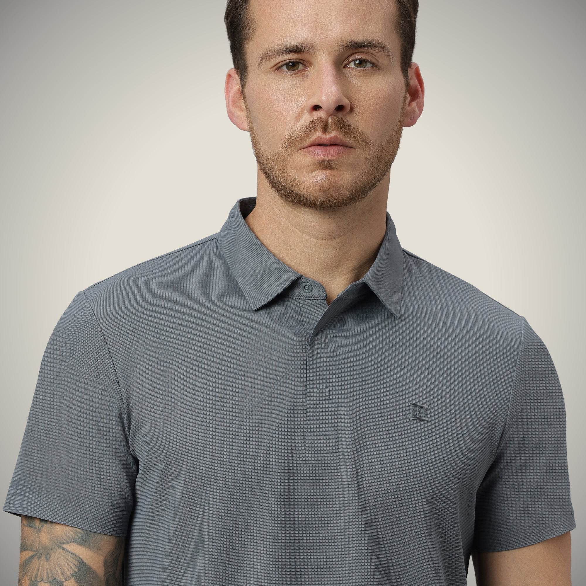 Hektor -Premium-Bonded- Hidden Button Polo - Bubble Checks T Shirt -Mens