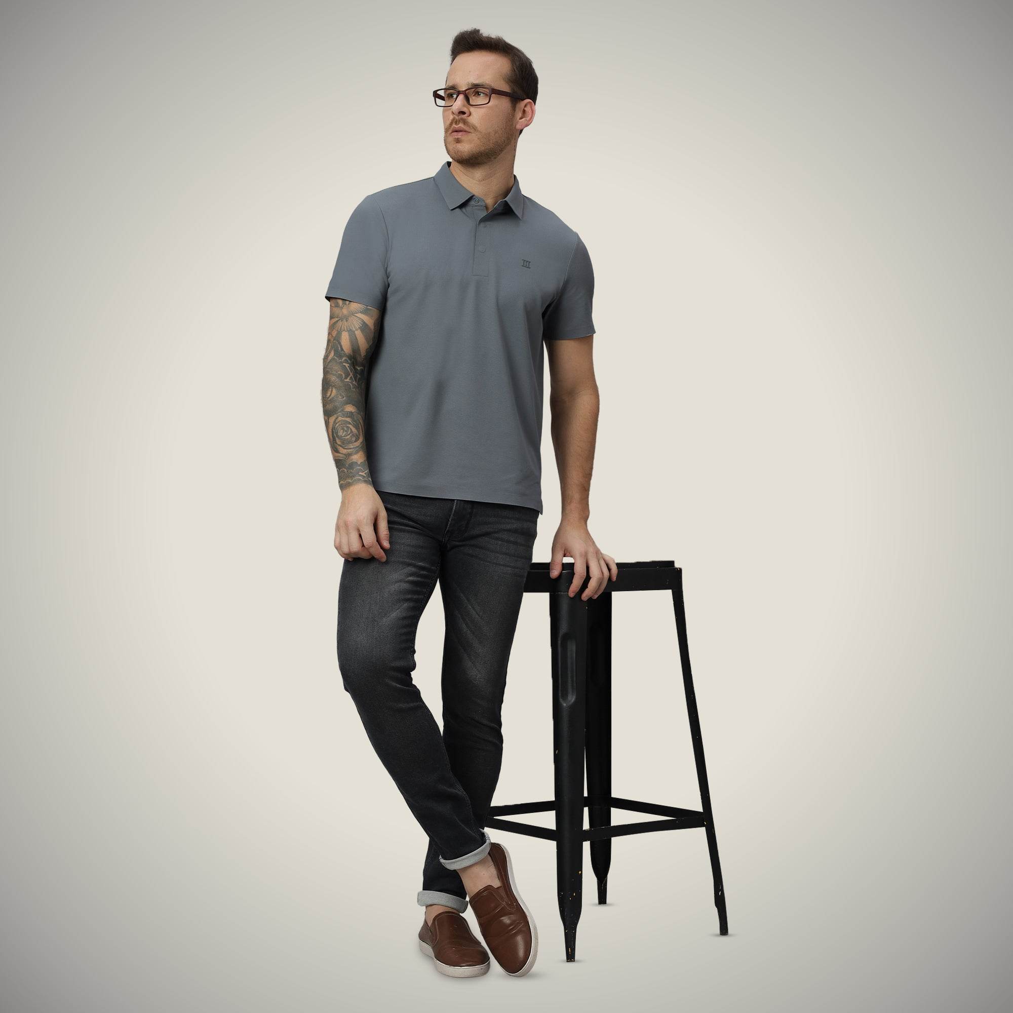 Hektor -Premium-Bonded- Hidden Button Polo - Bubble Checks T Shirt -Mens