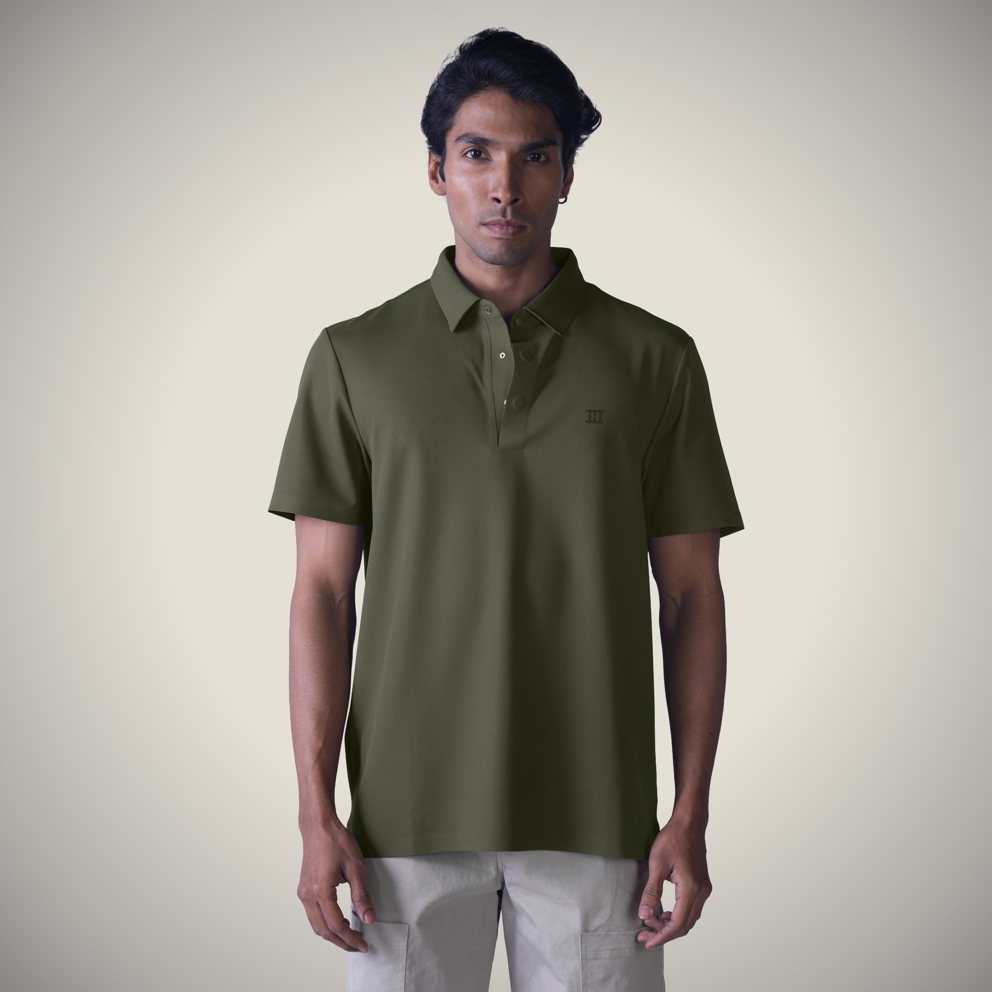 Hidden Button Polo - Bubble Checks T Shirt