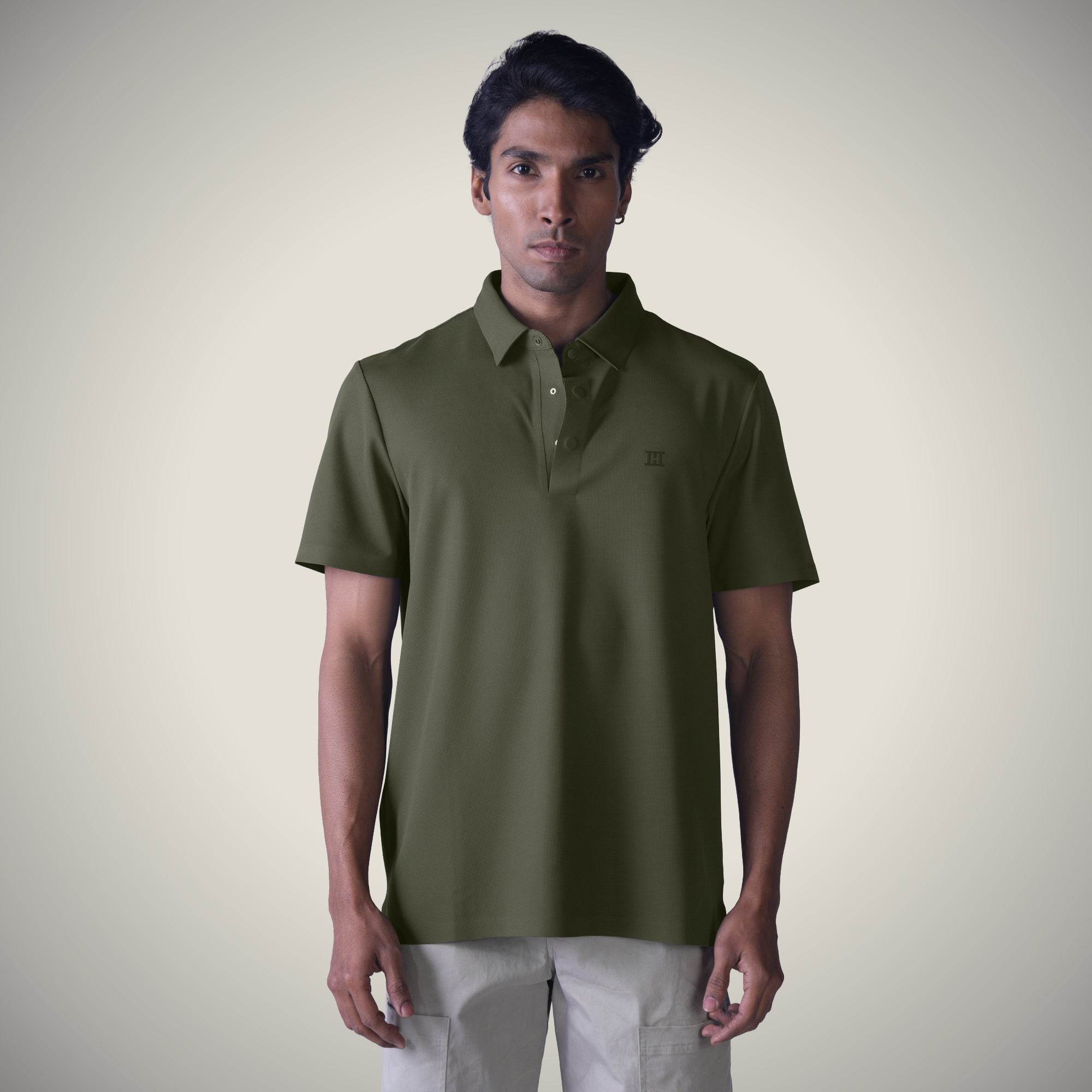 Hektor -Premium-Bonded- Hidden Button Polo - Bubble Checks T Shirt -Mens