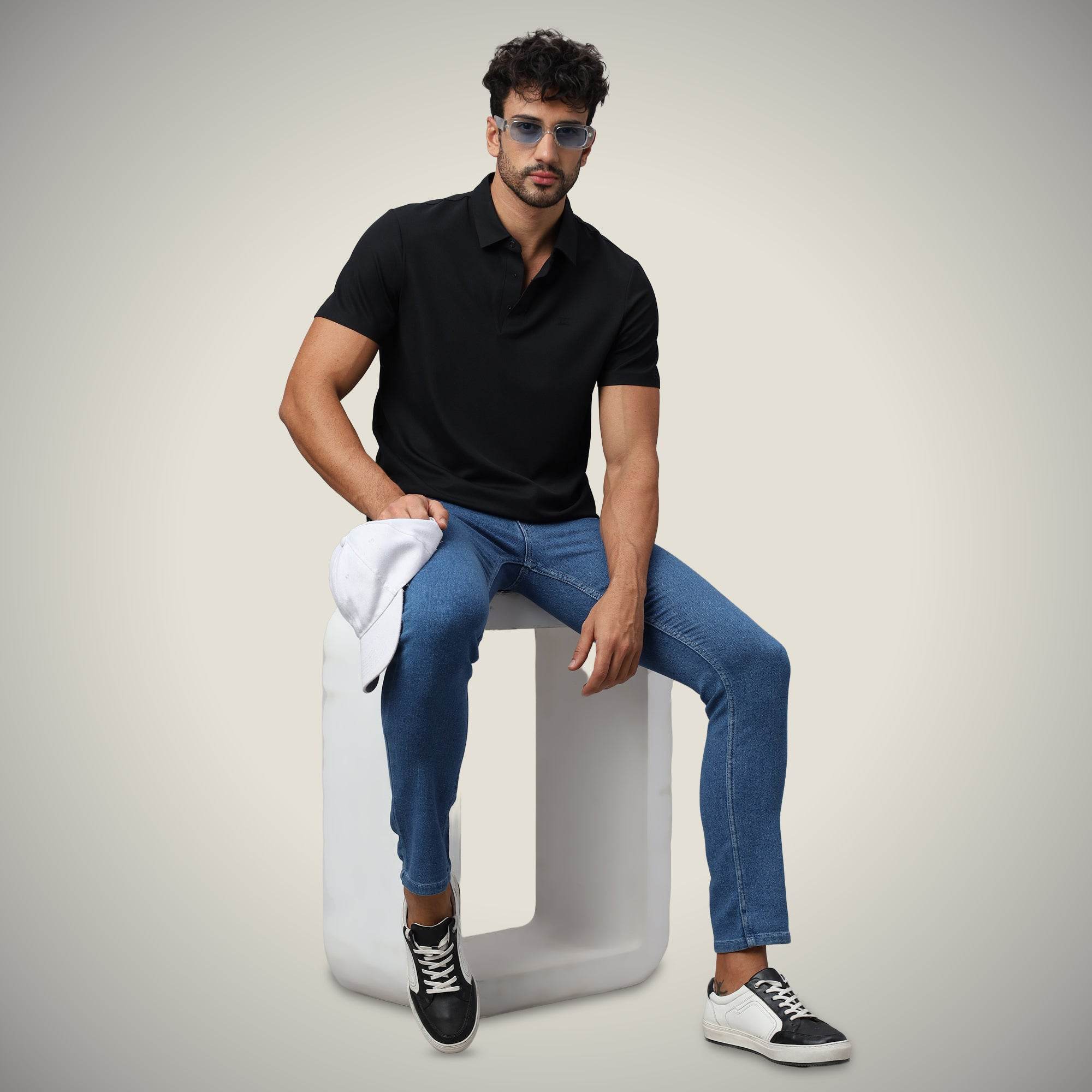 Hektor -Premium-Bonded- Hidden Button Polo - Bubble Checks T Shirt -Mens