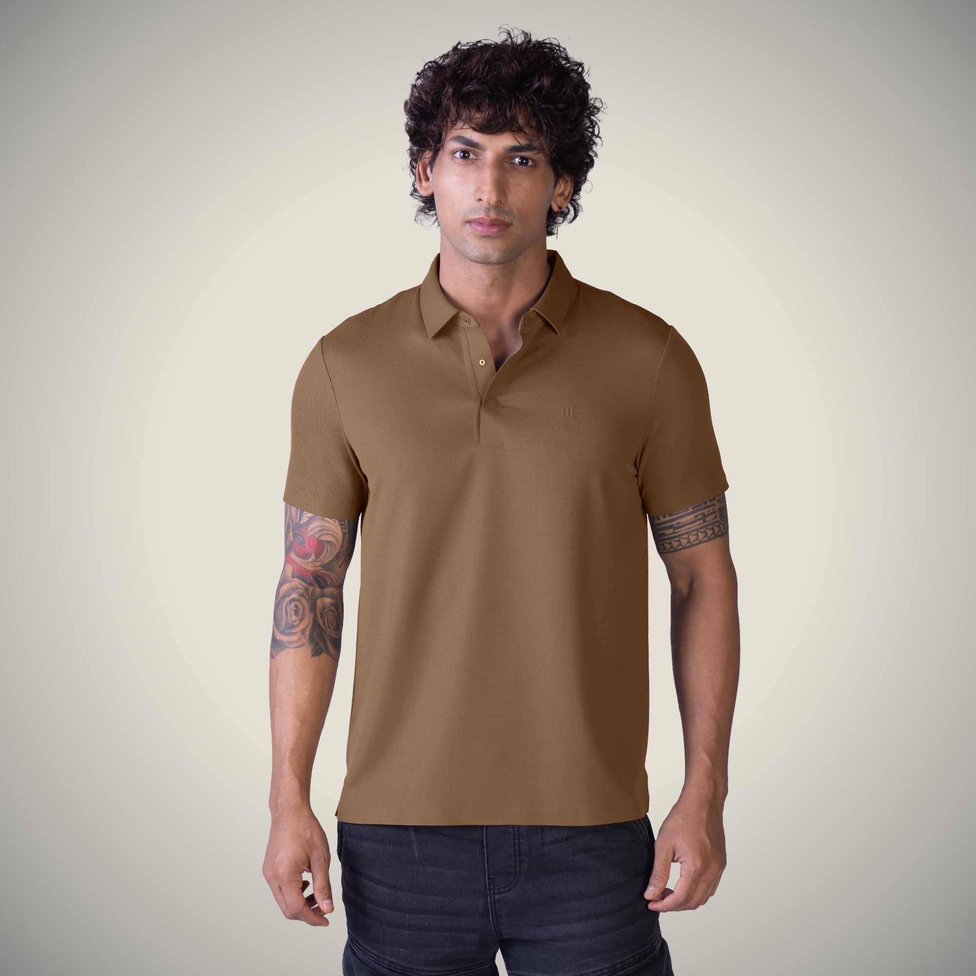 Hidden Button Polo - Bubble Checks T Shirt