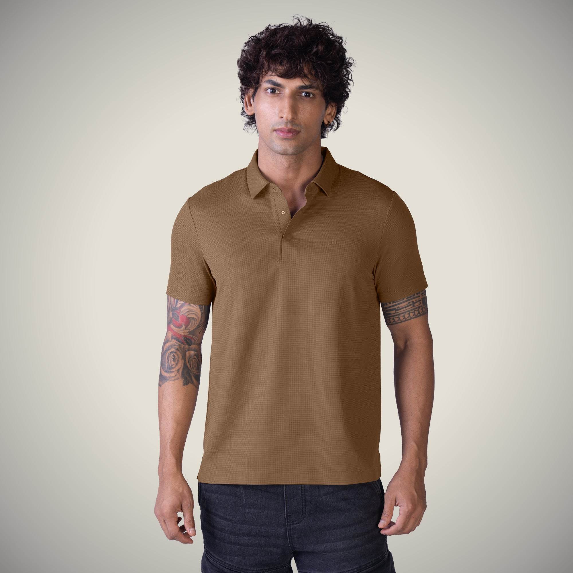 Hektor -Premium-Bonded- Hidden Button Polo - Bubble Checks T Shirt -Mens