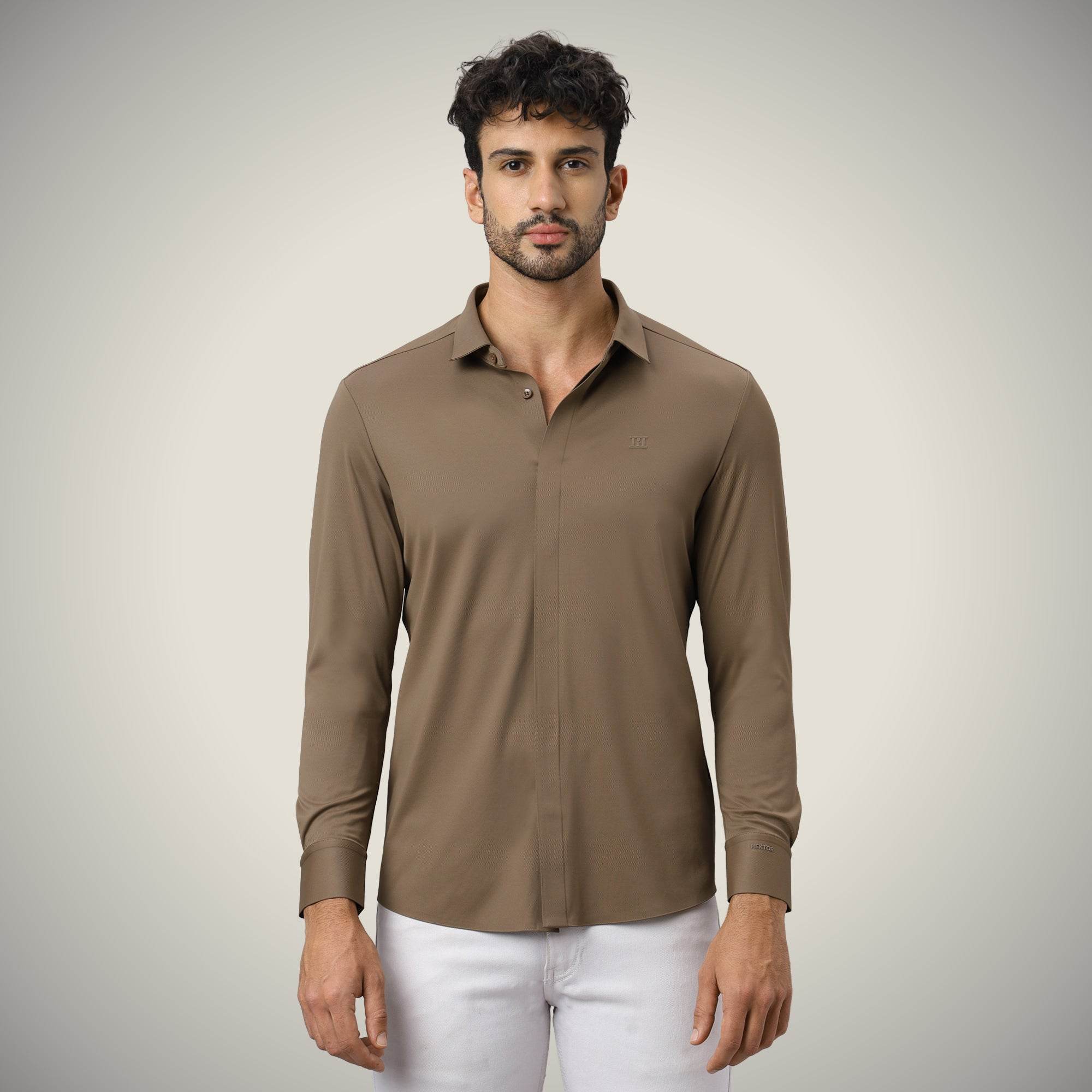 Hektor -Premium-Bonded- Hidden Button Shirt - Long Sleeve - Twill -Mens