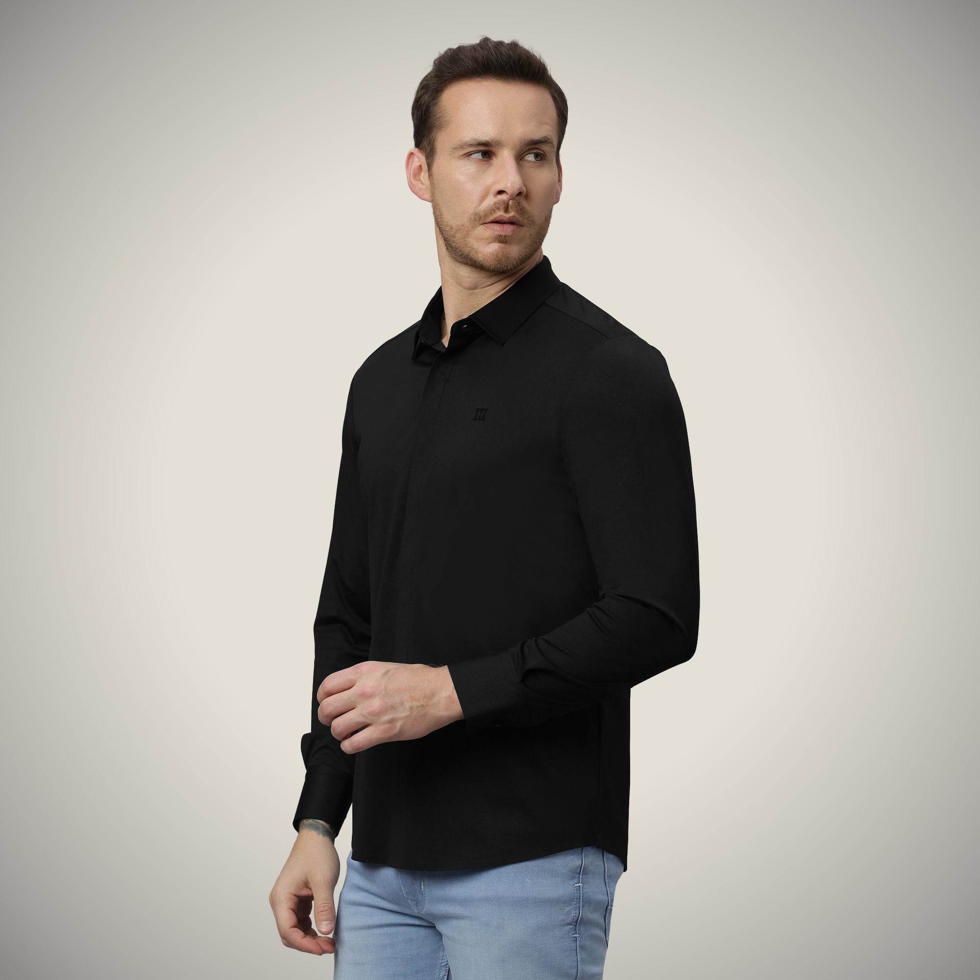 Hektor -Premium-Bonded- Hidden Button Shirt - Long Sleeve - Twill -Mens