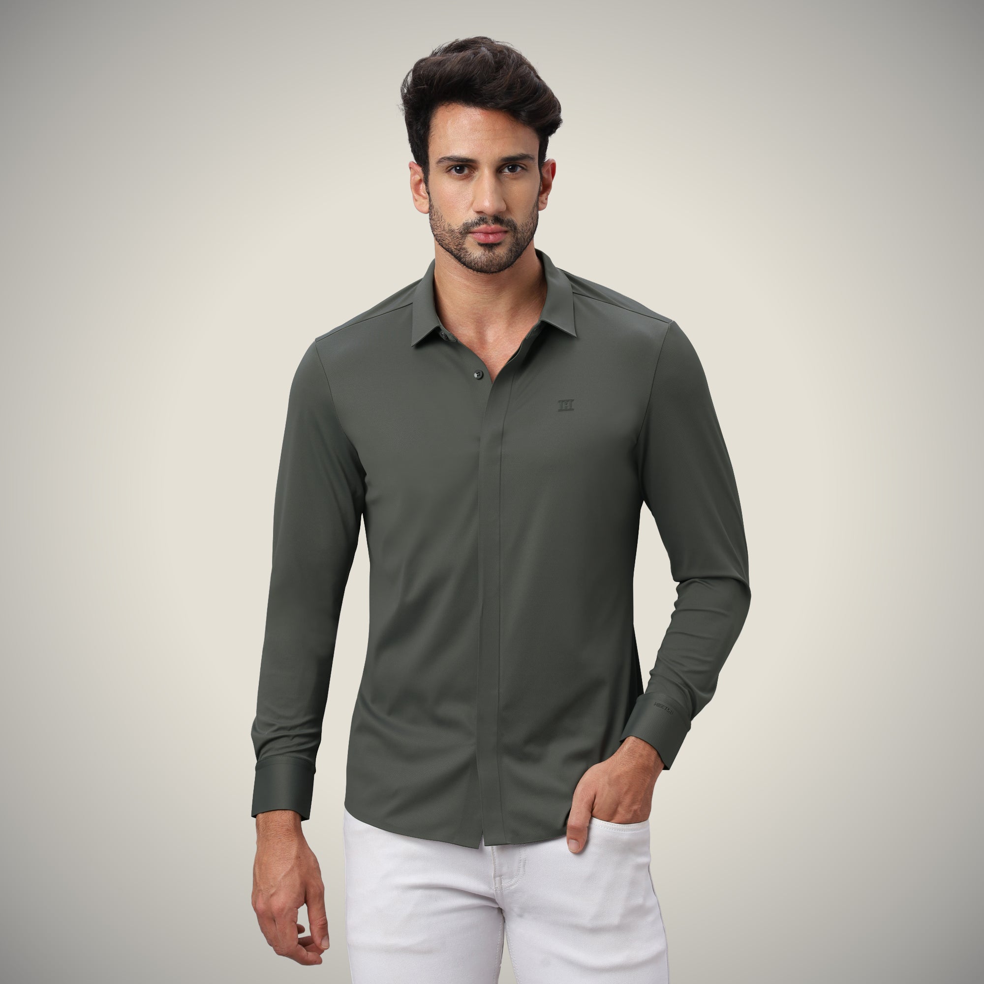 Hidden Button Shirt - Long Sleeve - Twill