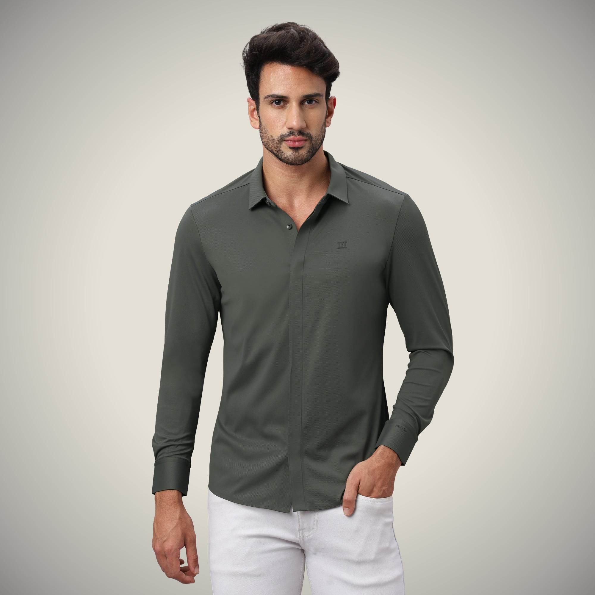 Hektor -Premium-Bonded- Hidden Button Shirt - Long Sleeve - Twill -Mens