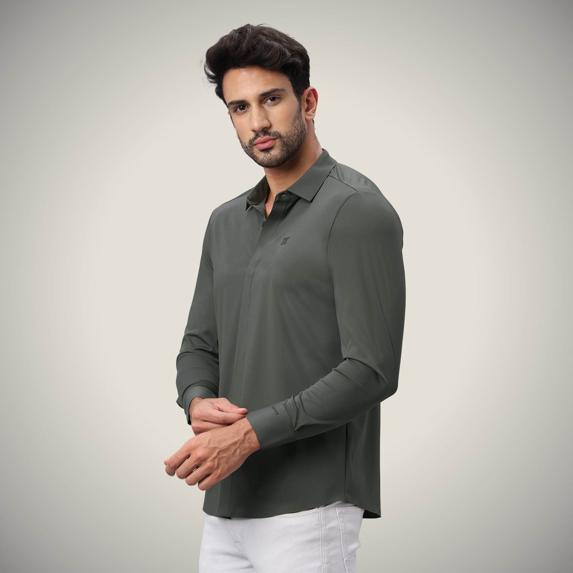 Hektor -Premium-Bonded- Hidden Button Shirt - Long Sleeve - Twill -Mens