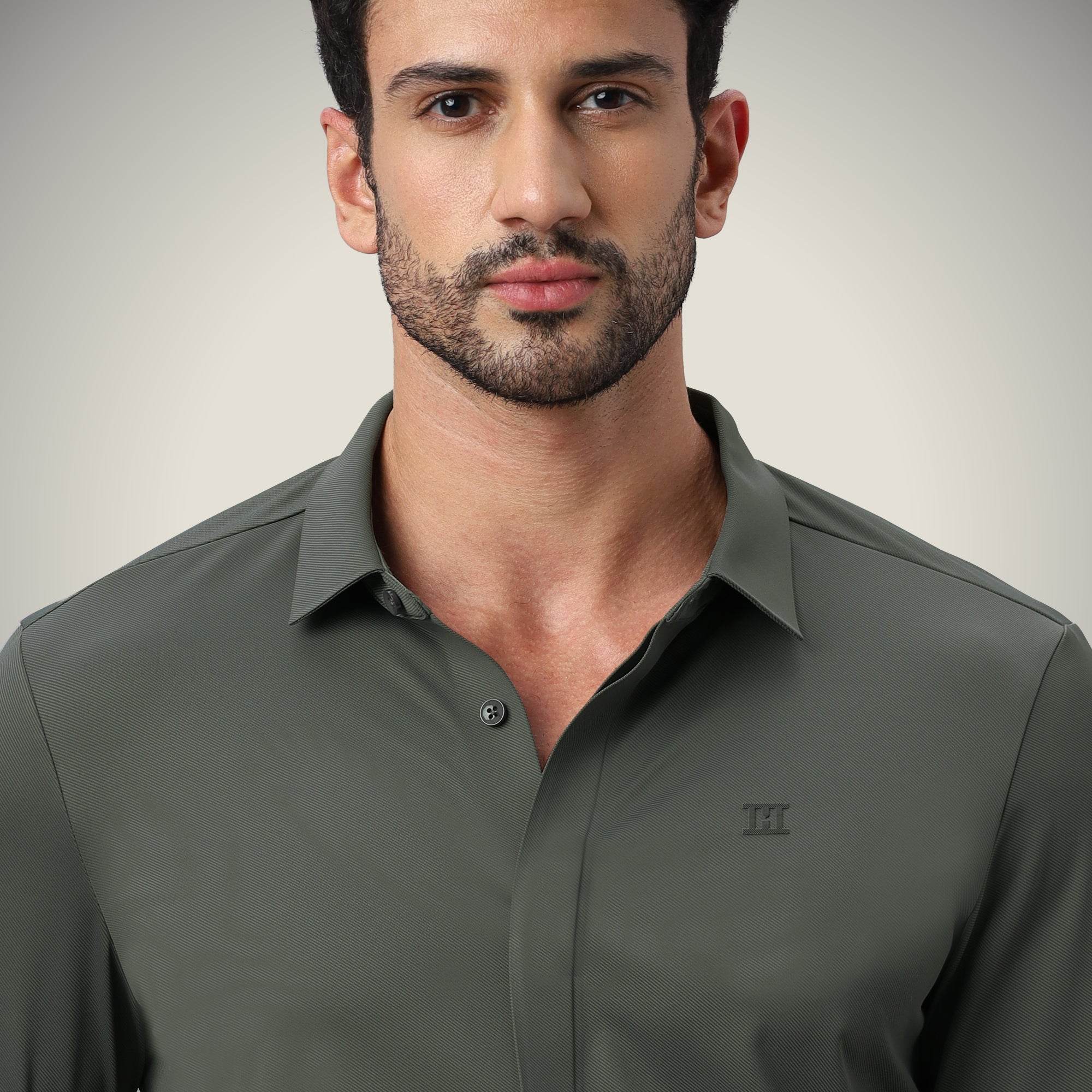 Hektor -Premium-Bonded- Hidden Button Shirt - Long Sleeve - Twill -Mens