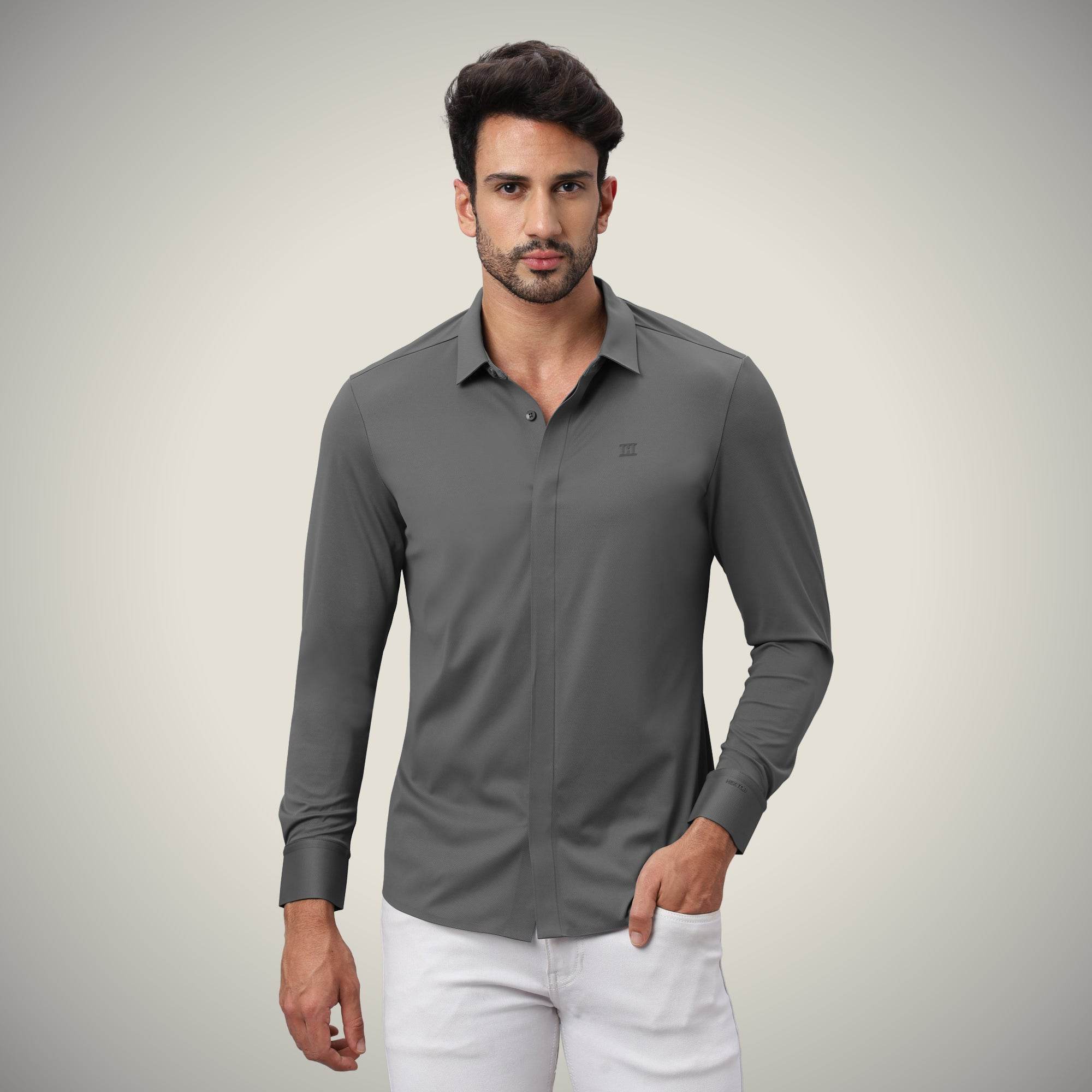 Hektor -Premium-Bonded- Hidden Button Shirt - Long Sleeve - Twill -Mens