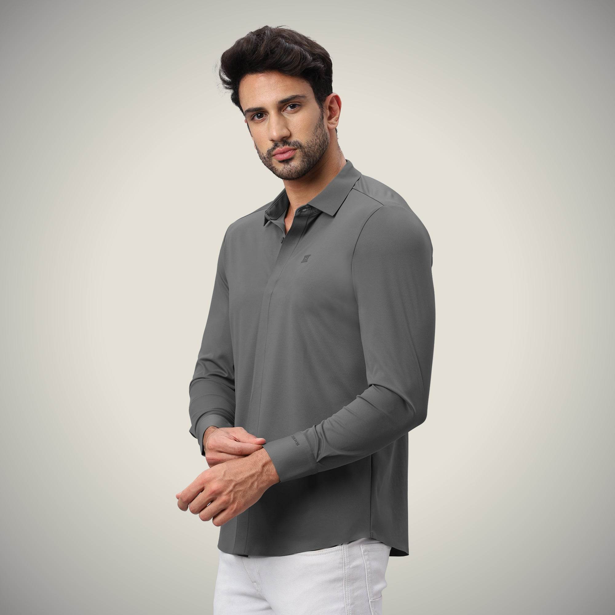 Hektor -Premium-Bonded- Hidden Button Shirt - Long Sleeve - Twill -Mens