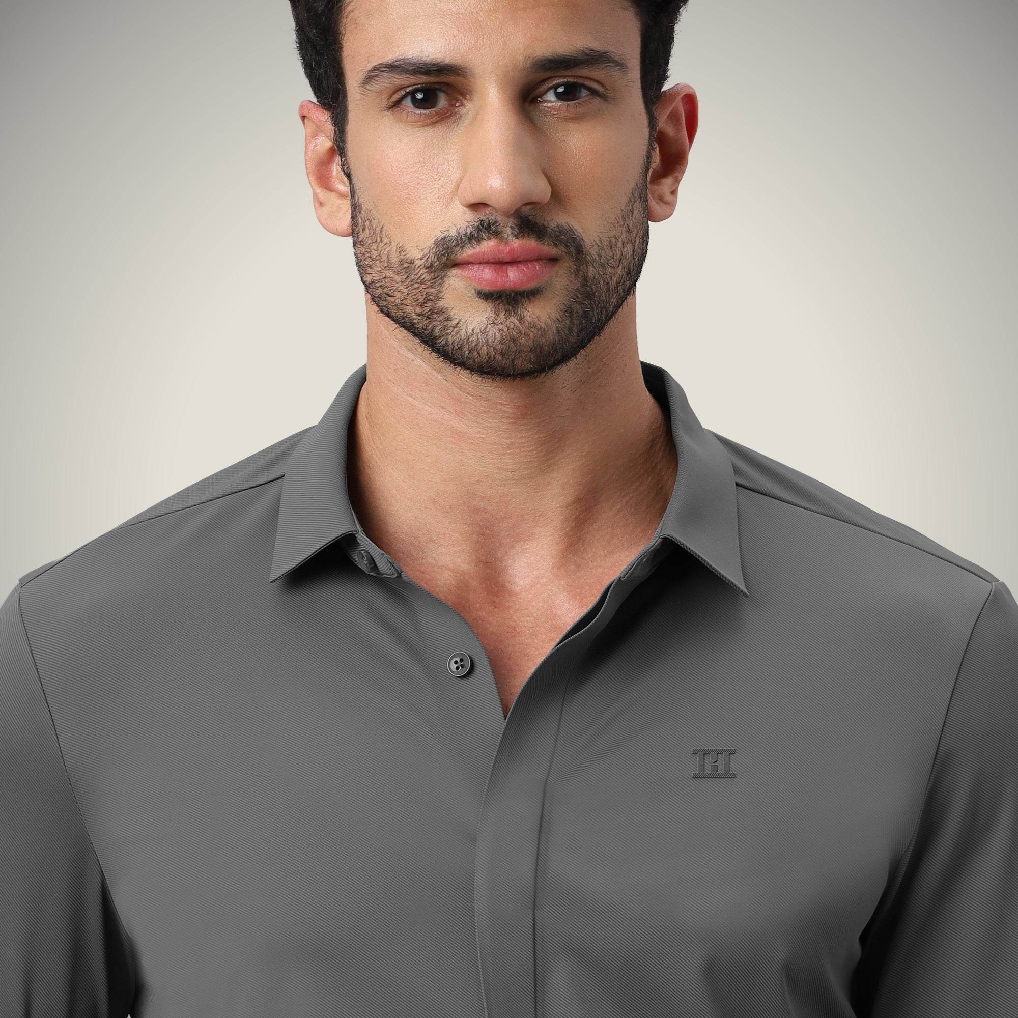 Hektor -Premium-Bonded- Hidden Button Shirt - Long Sleeve - Twill -Mens