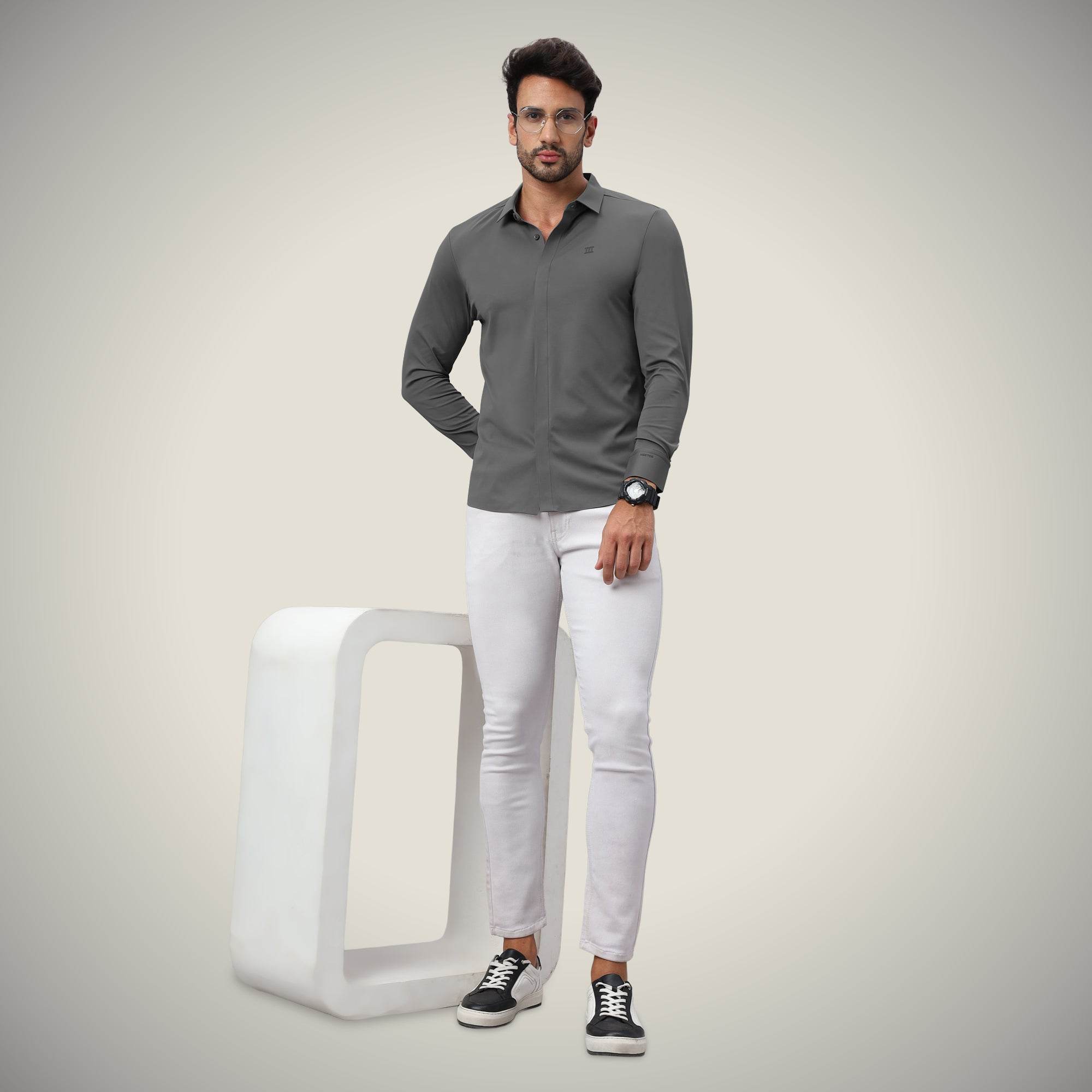 Hektor -Premium-Bonded- Hidden Button Shirt - Long Sleeve - Twill -Mens