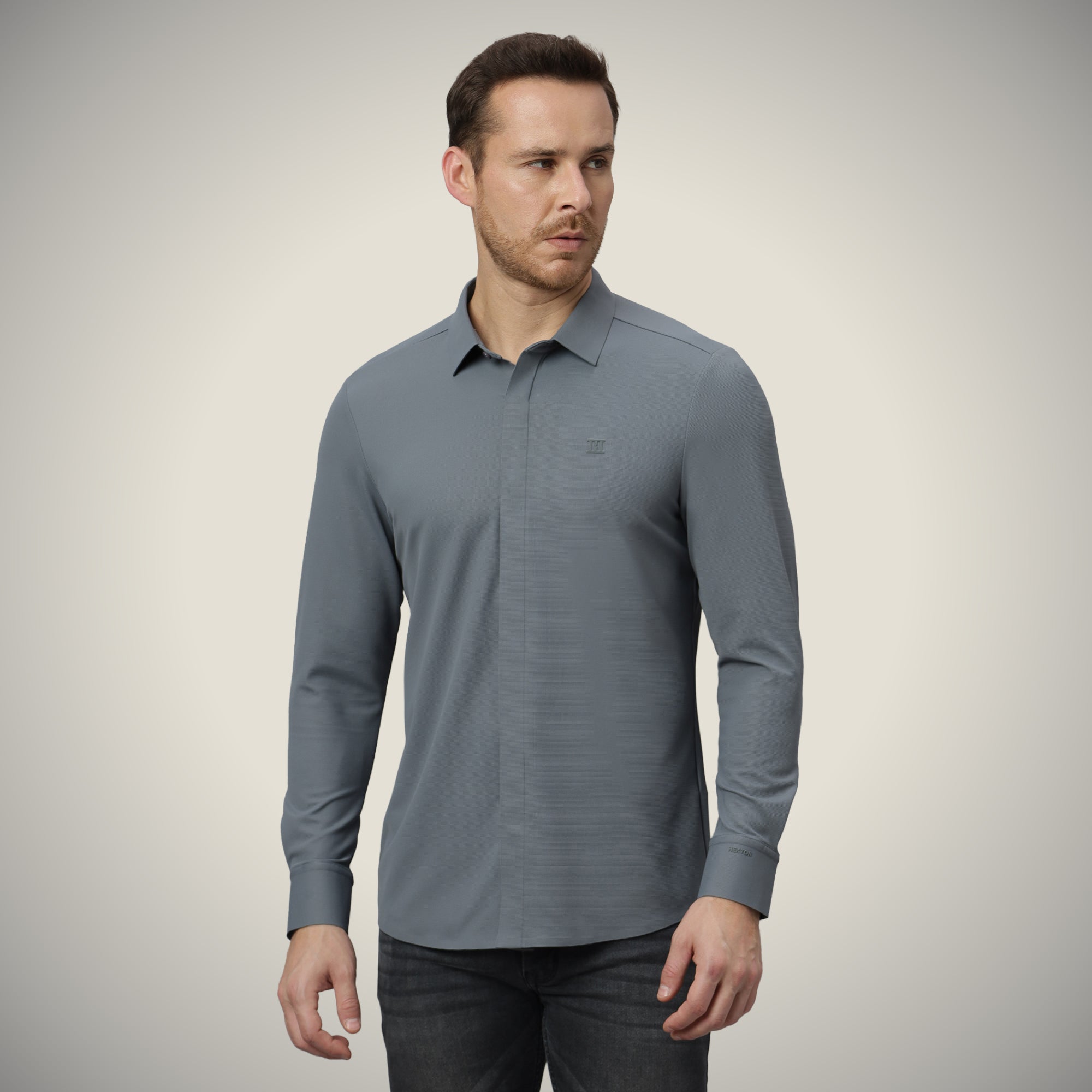 Hidden Button Shirt - Long Sleeve - Bubble Checks