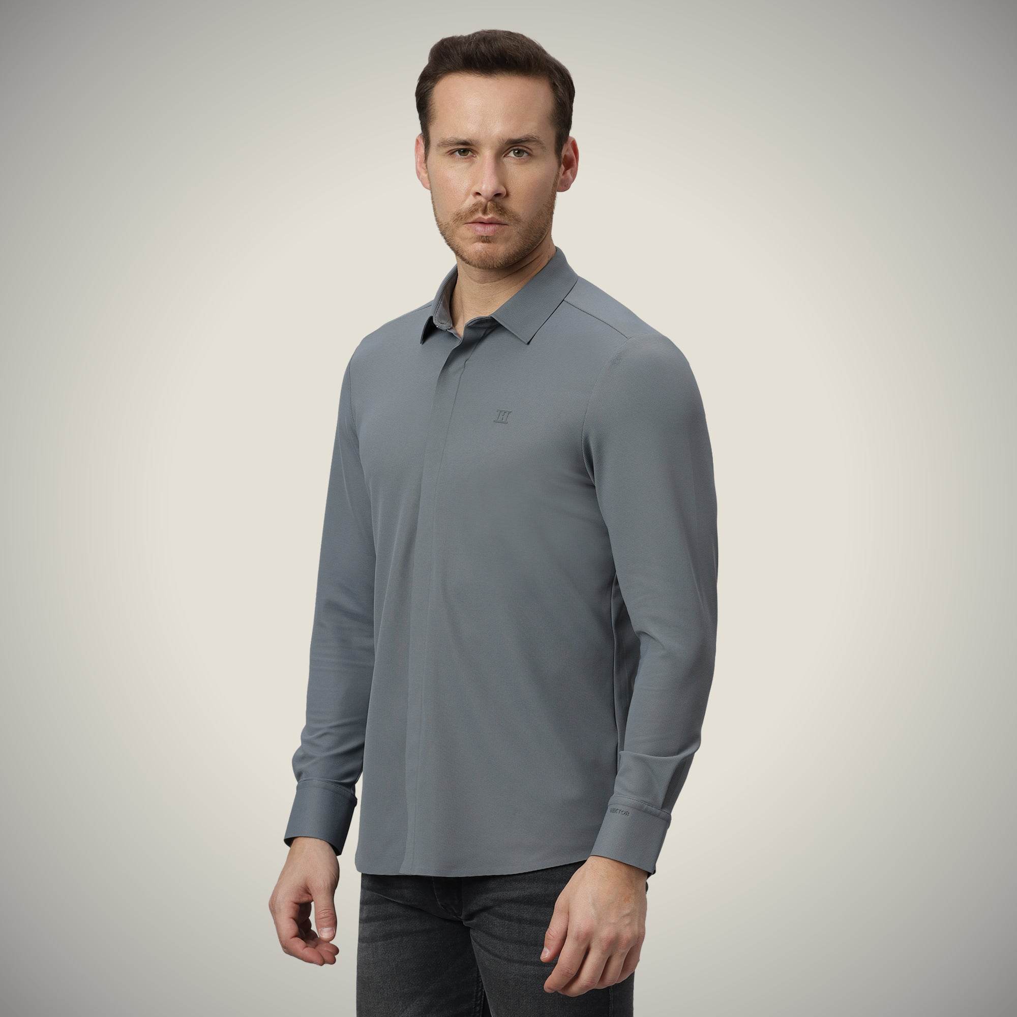 Hektor -Premium-Bonded- Hidden Button Shirt - Long Sleeve - Bubble Checks -Mens