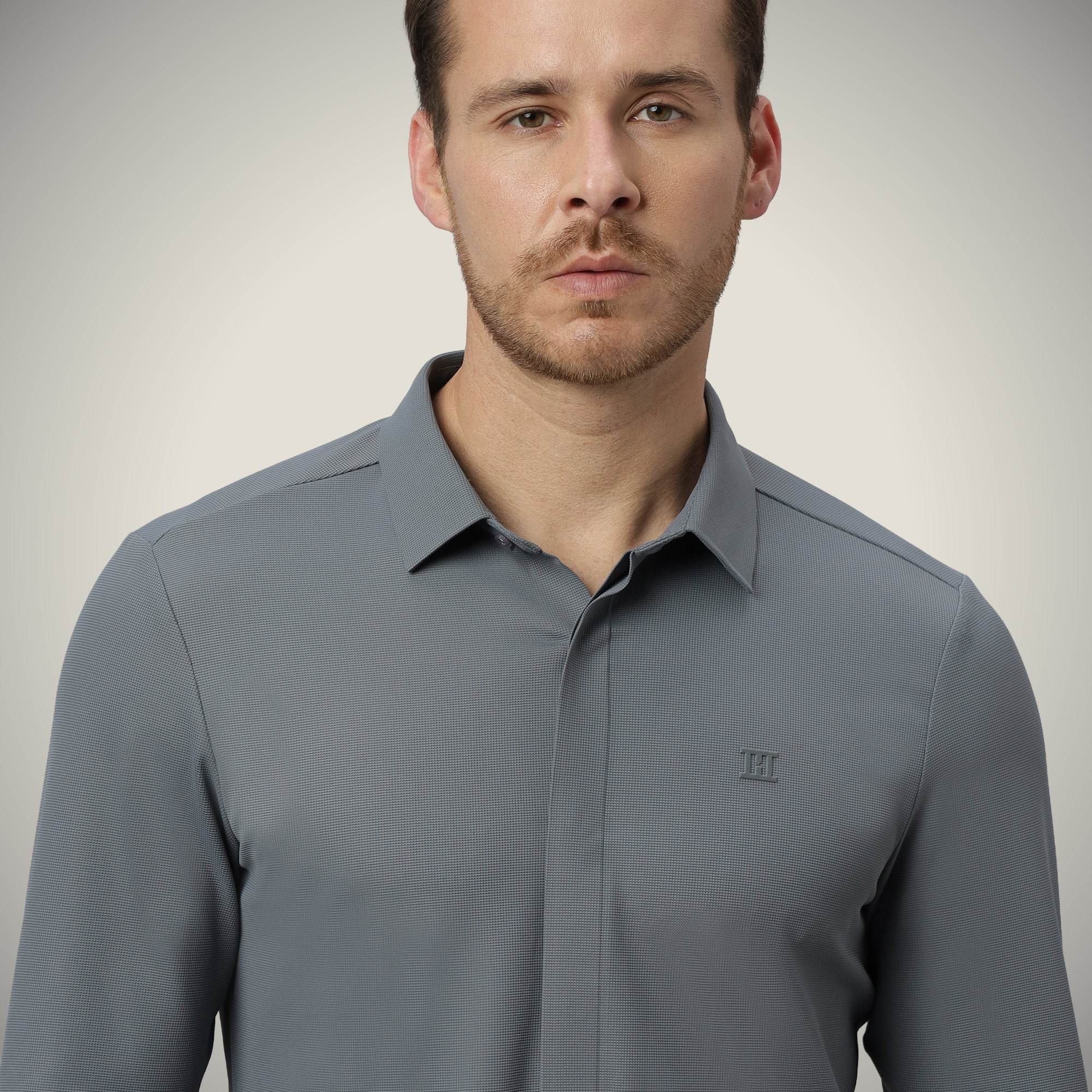 Hektor -Premium-Bonded- Hidden Button Shirt - Long Sleeve - Bubble Checks -Mens