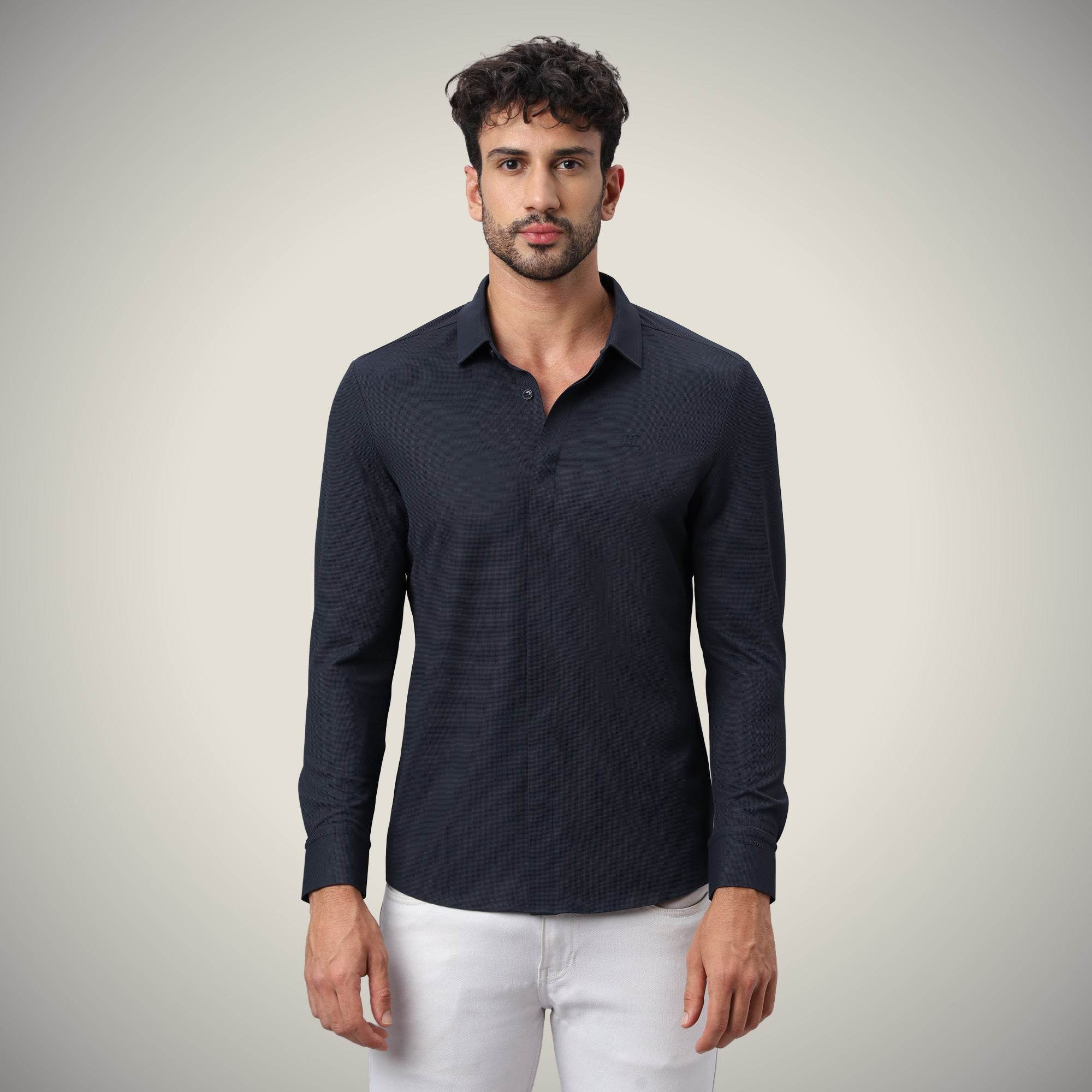 Hektor -Premium-Bonded- Hidden Button Shirt - Long Sleeve - Bubble Checks -Mens