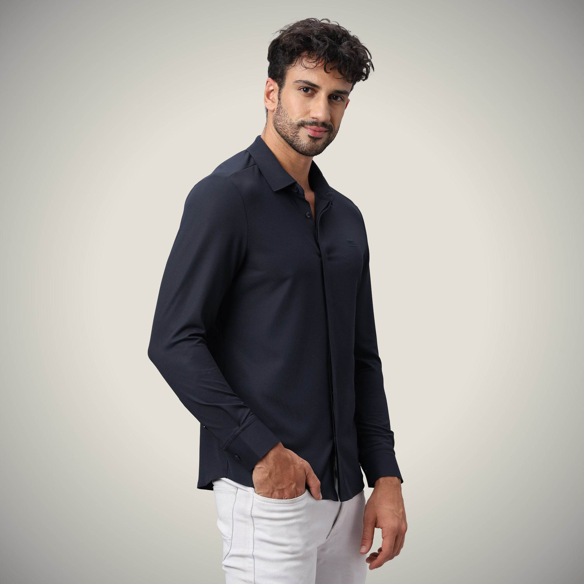 Hektor -Premium-Bonded- Hidden Button Shirt - Long Sleeve - Bubble Checks -Mens