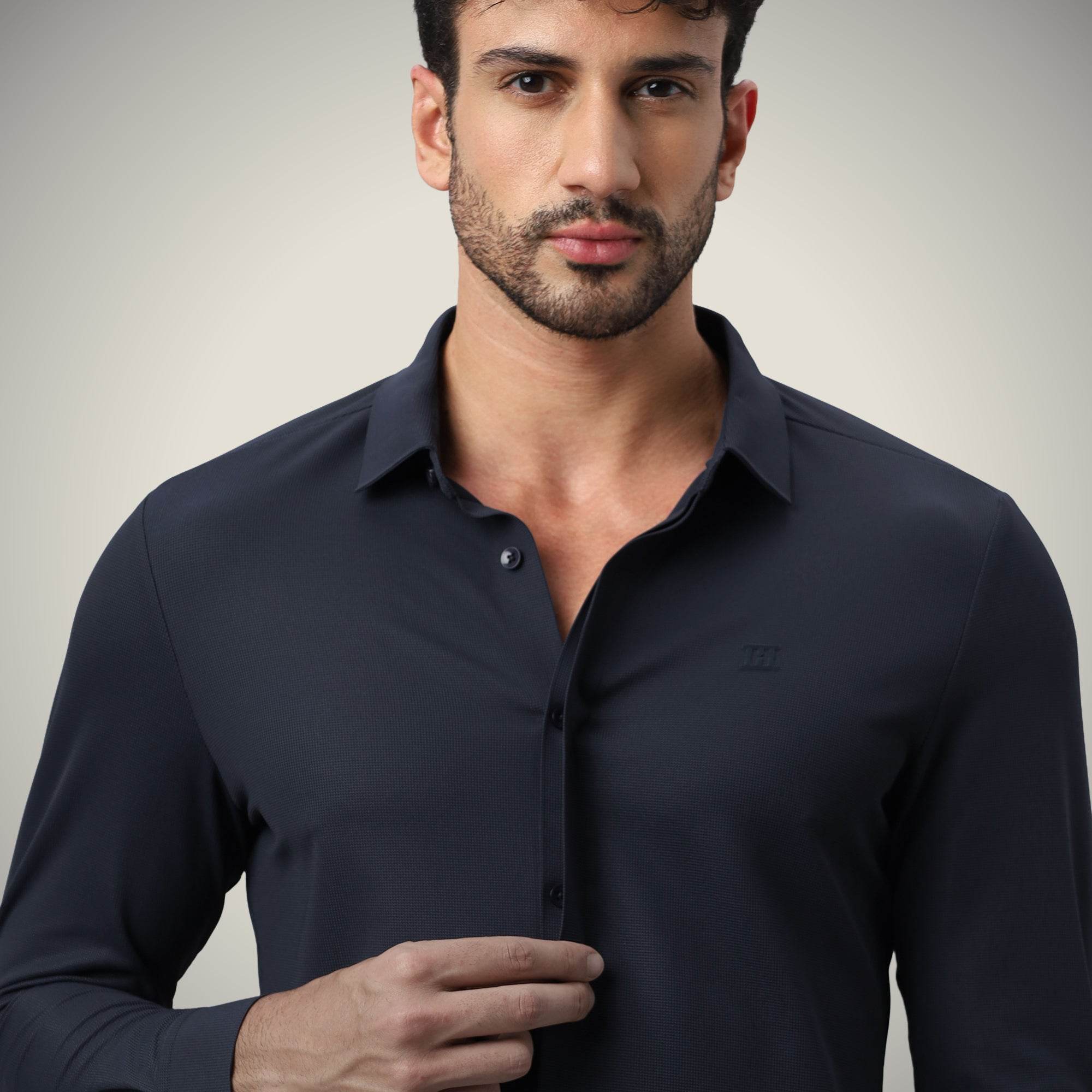 Hektor -Premium-Bonded- Hidden Button Shirt - Long Sleeve - Bubble Checks -Mens