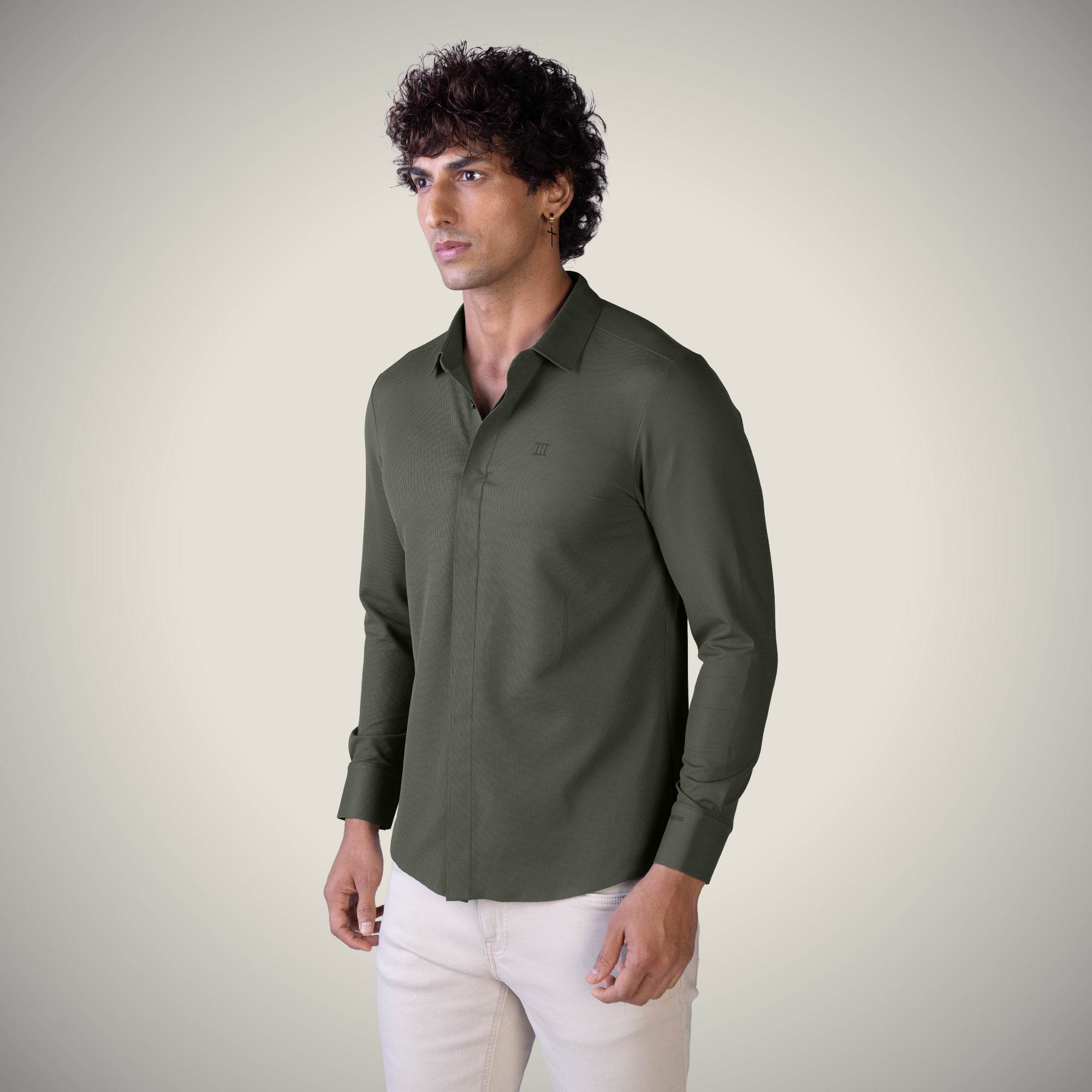 Hektor -Premium-Bonded- Hidden Button Shirt - Long Sleeve - Bubble Checks -Mens