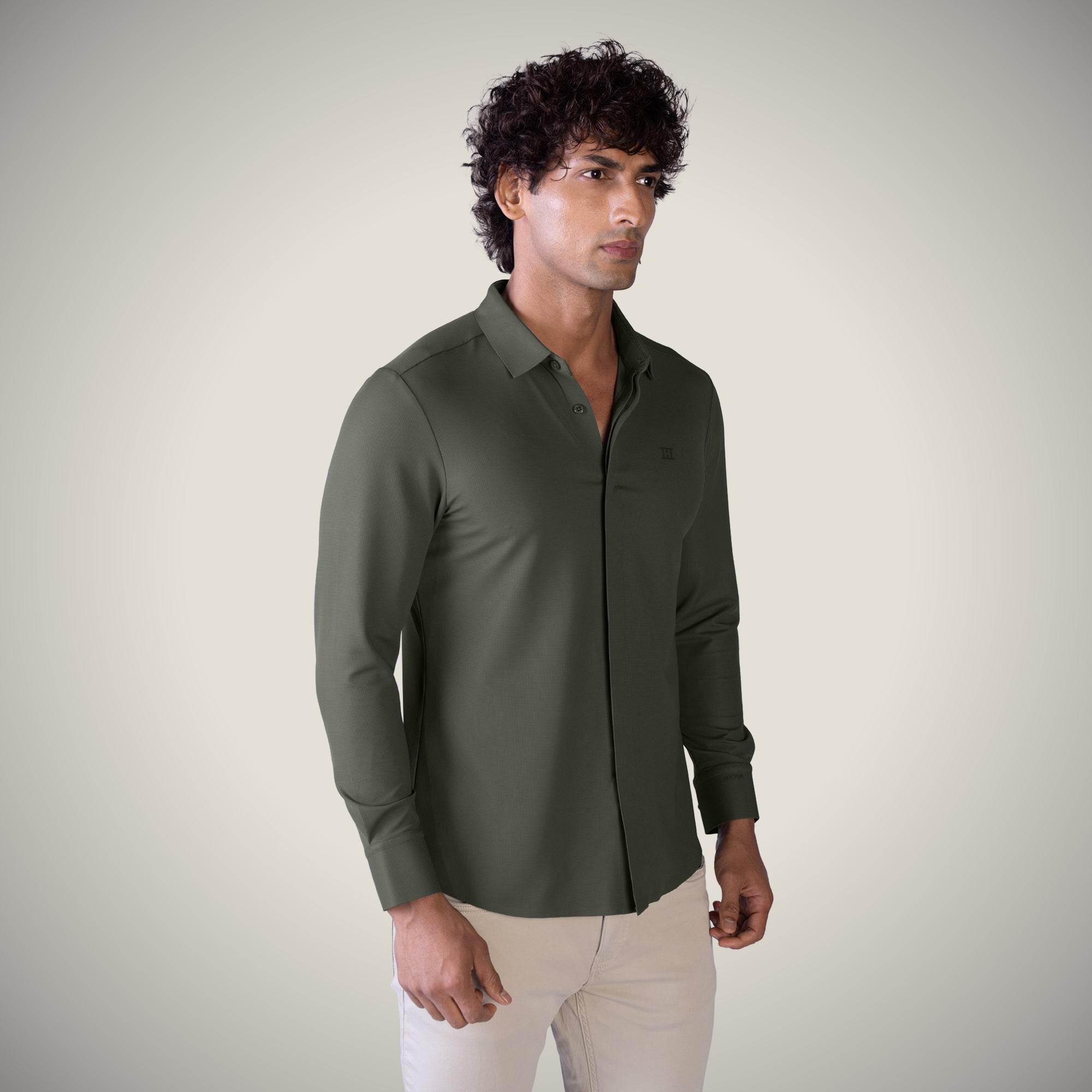 Hektor -Premium-Bonded- Hidden Button Shirt - Long Sleeve - Bubble Checks -Mens