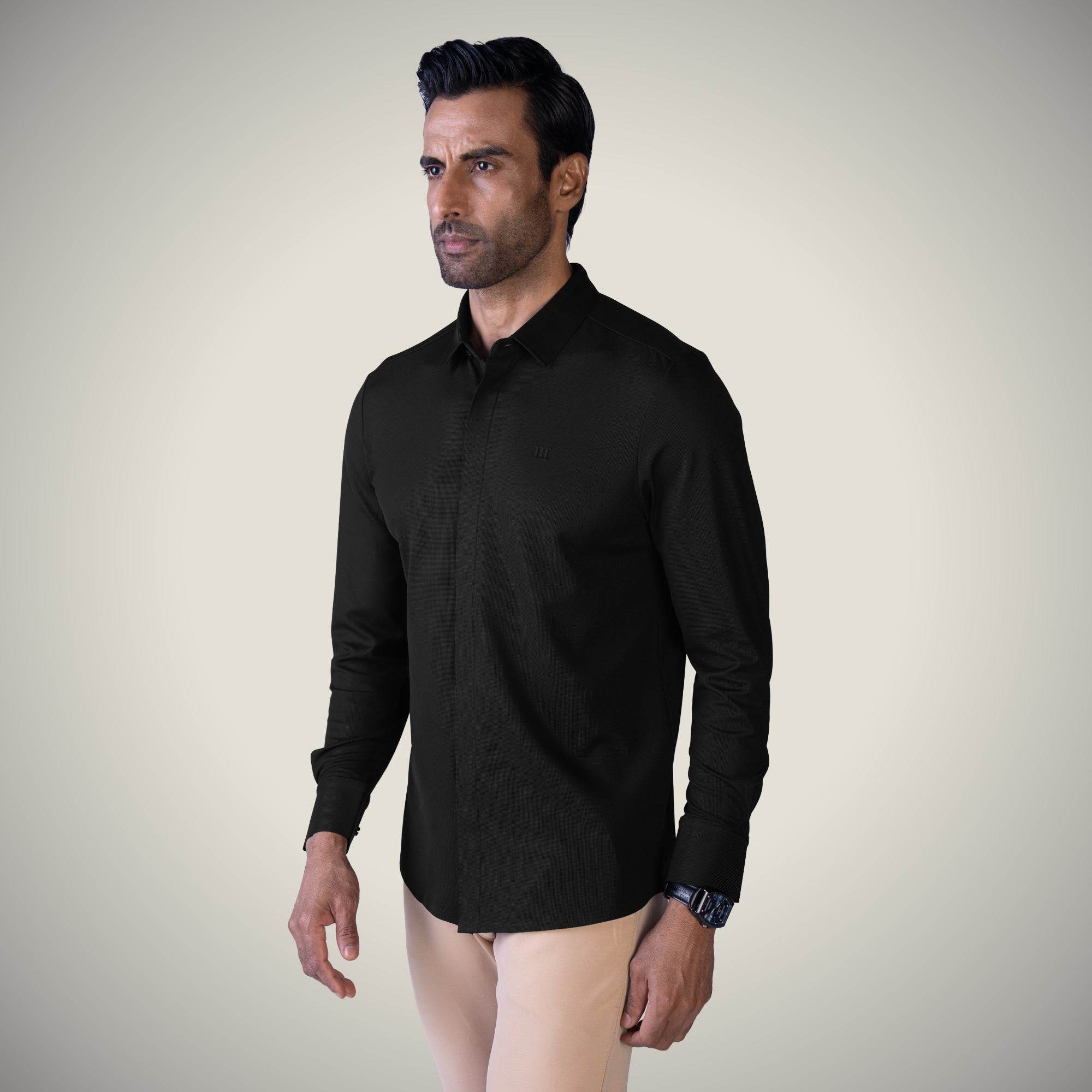 Hektor -Premium-Bonded- Hidden Button Shirt - Long Sleeve - Bubble Checks -Mens