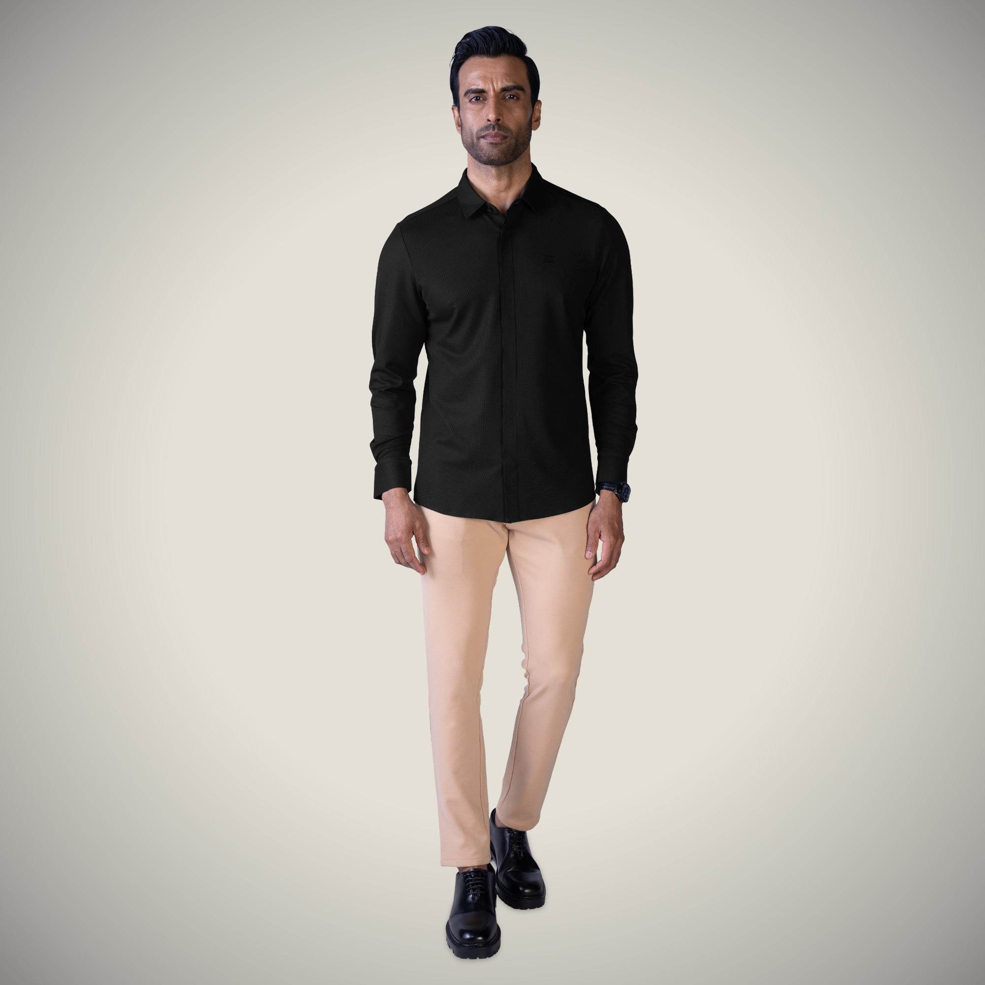 Hektor -Premium-Bonded- Hidden Button Shirt - Long Sleeve - Bubble Checks -Mens