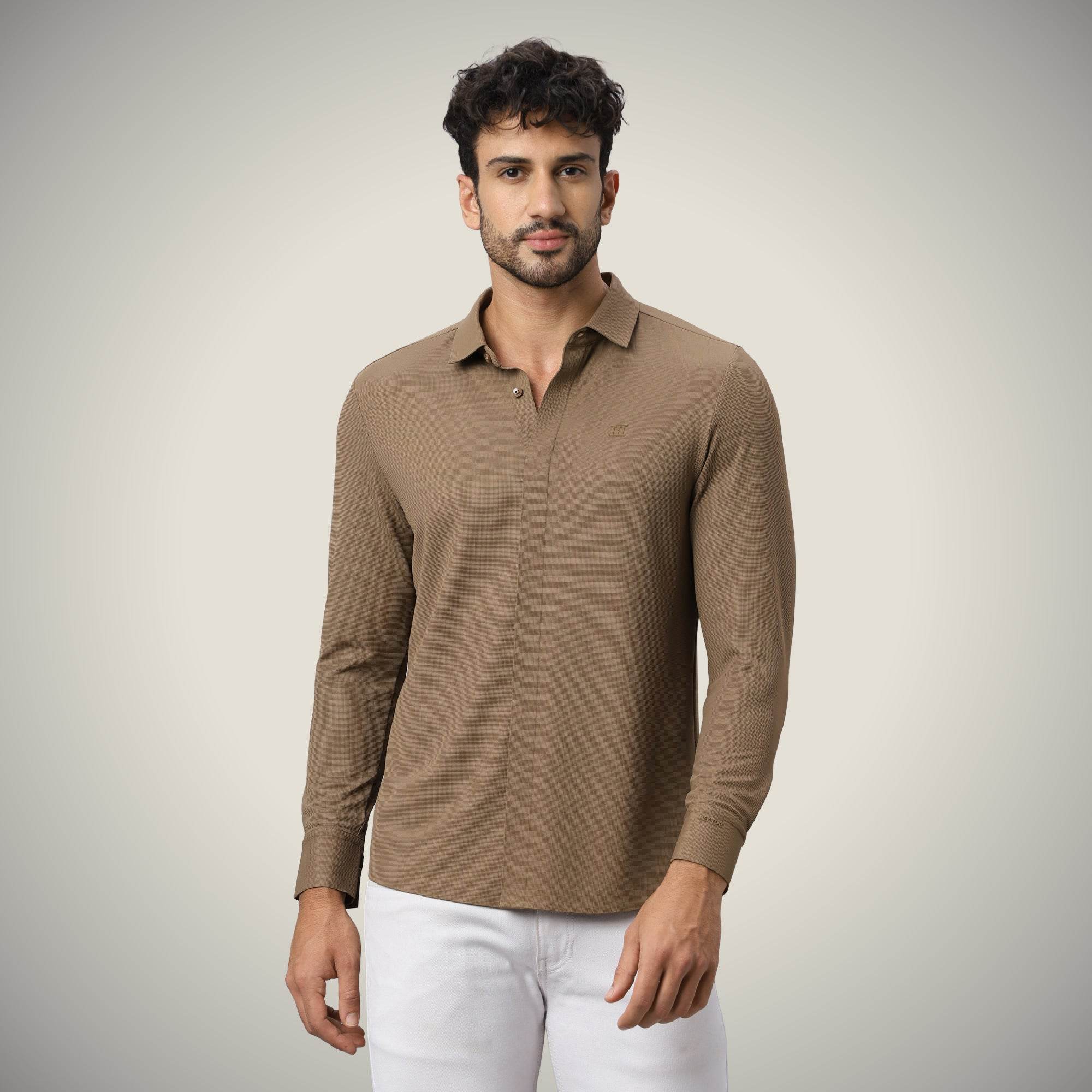 Hektor -Premium-Bonded- Hidden Button Shirt - Long Sleeve - Bubble Checks -Mens