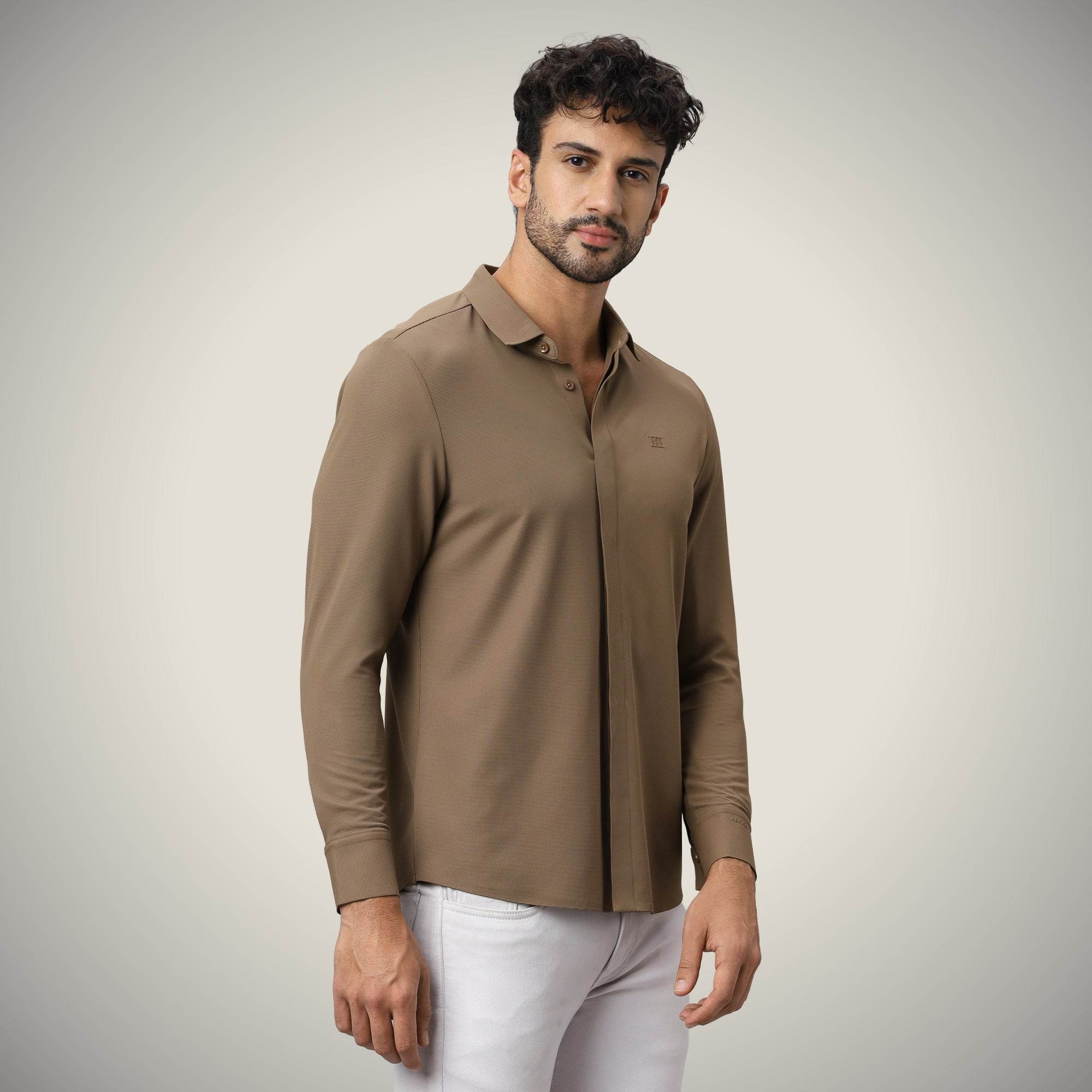 Hektor -Premium-Bonded- Hidden Button Shirt - Long Sleeve - Bubble Checks -Mens