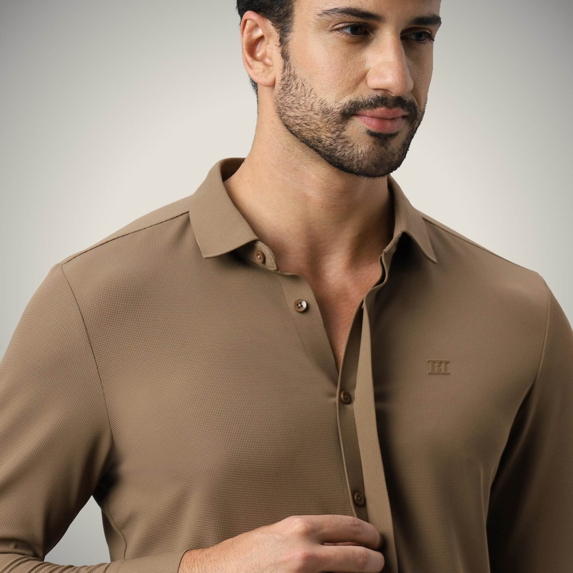 Hektor -Premium-Bonded- Hidden Button Shirt - Long Sleeve - Bubble Checks -Mens